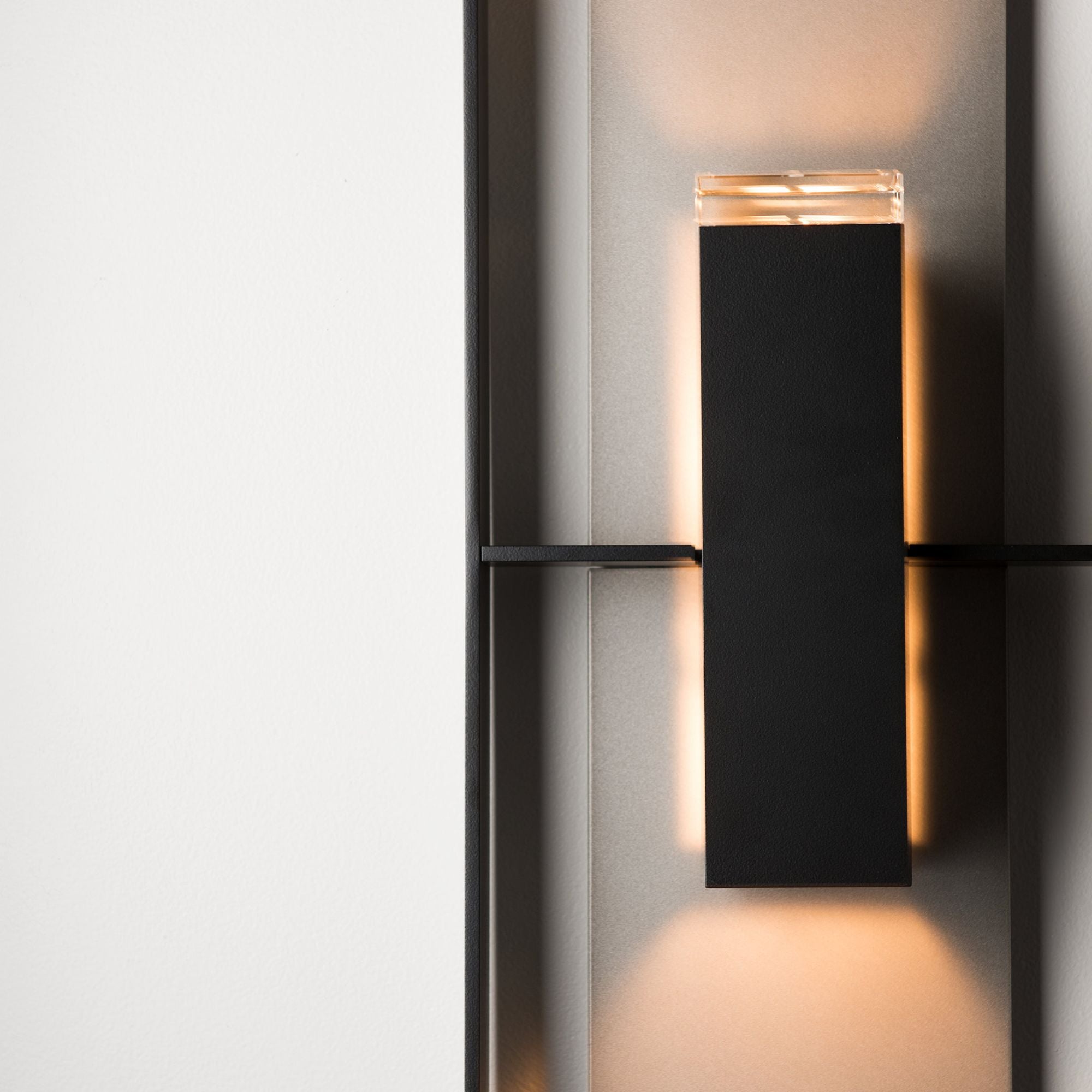 Shadow Box Tall Outdoor Sconce 2-Light Coastal Burnished Steel Accent Clear Glass (ZM) in Coastal Black