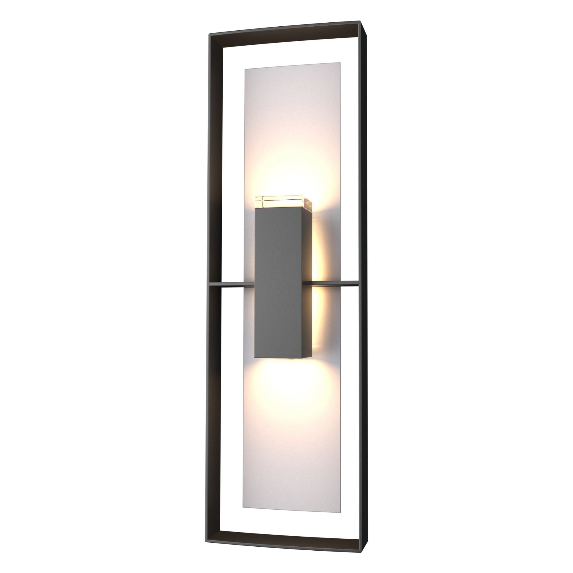 Shadow Box Tall Outdoor Sconce 2-Light Coastal Burnished Steel Accent Clear Glass (ZM) in Coastal Black