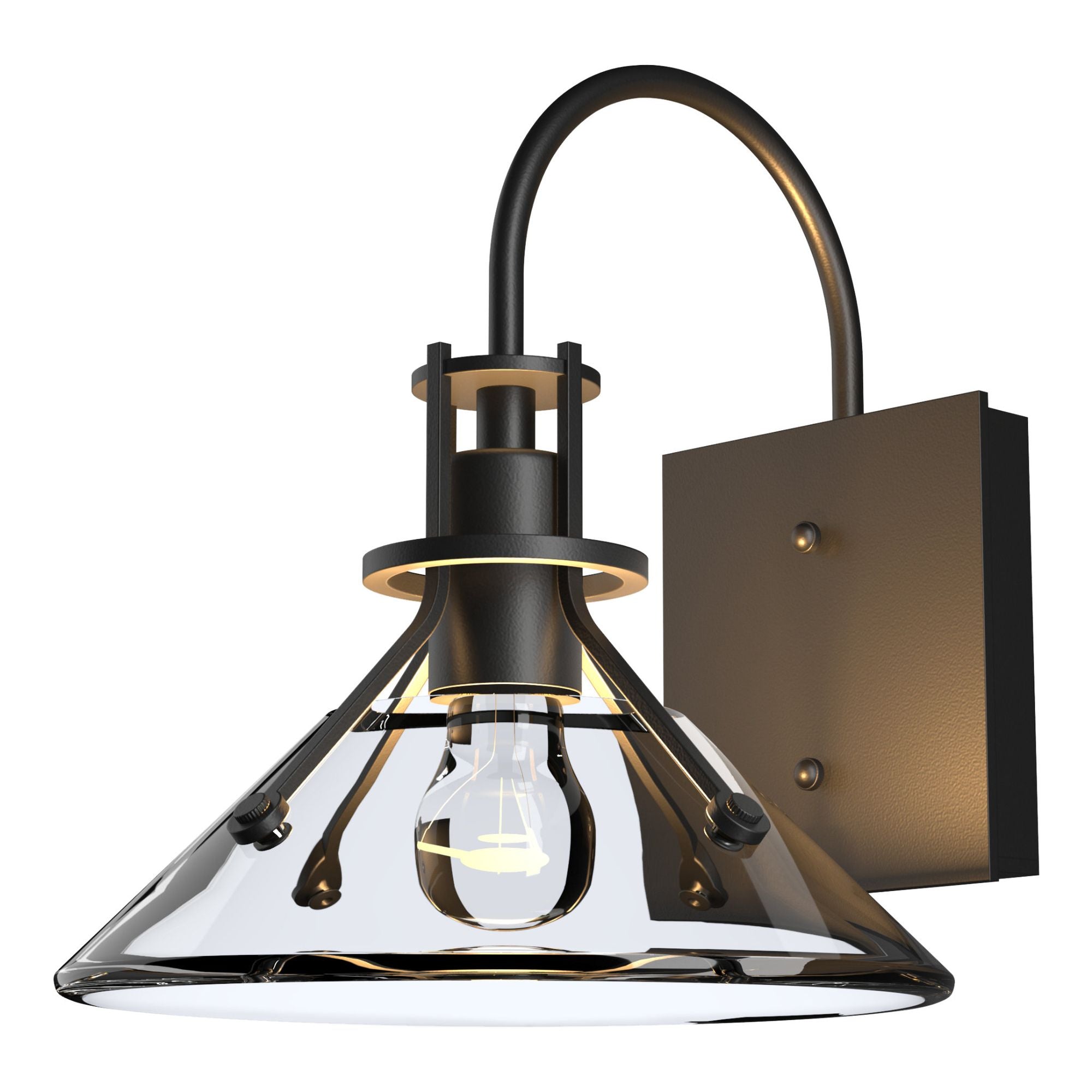 Henry Small Glass Shade Outdoor Sconce 1-Light Clear Glass (ZM) in Coastal Black