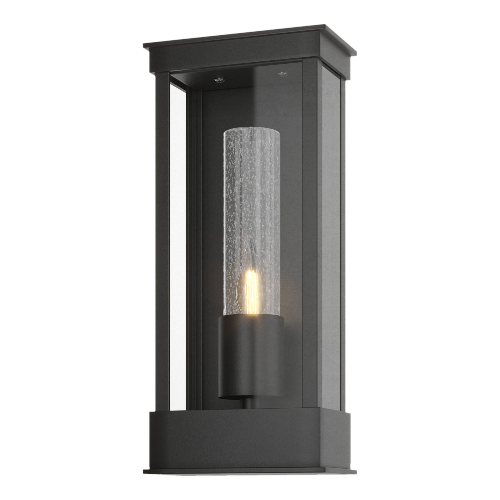 Portico Small Outdoor Sconce 1-Light Seeded Clear Glass (II) in Coastal Black