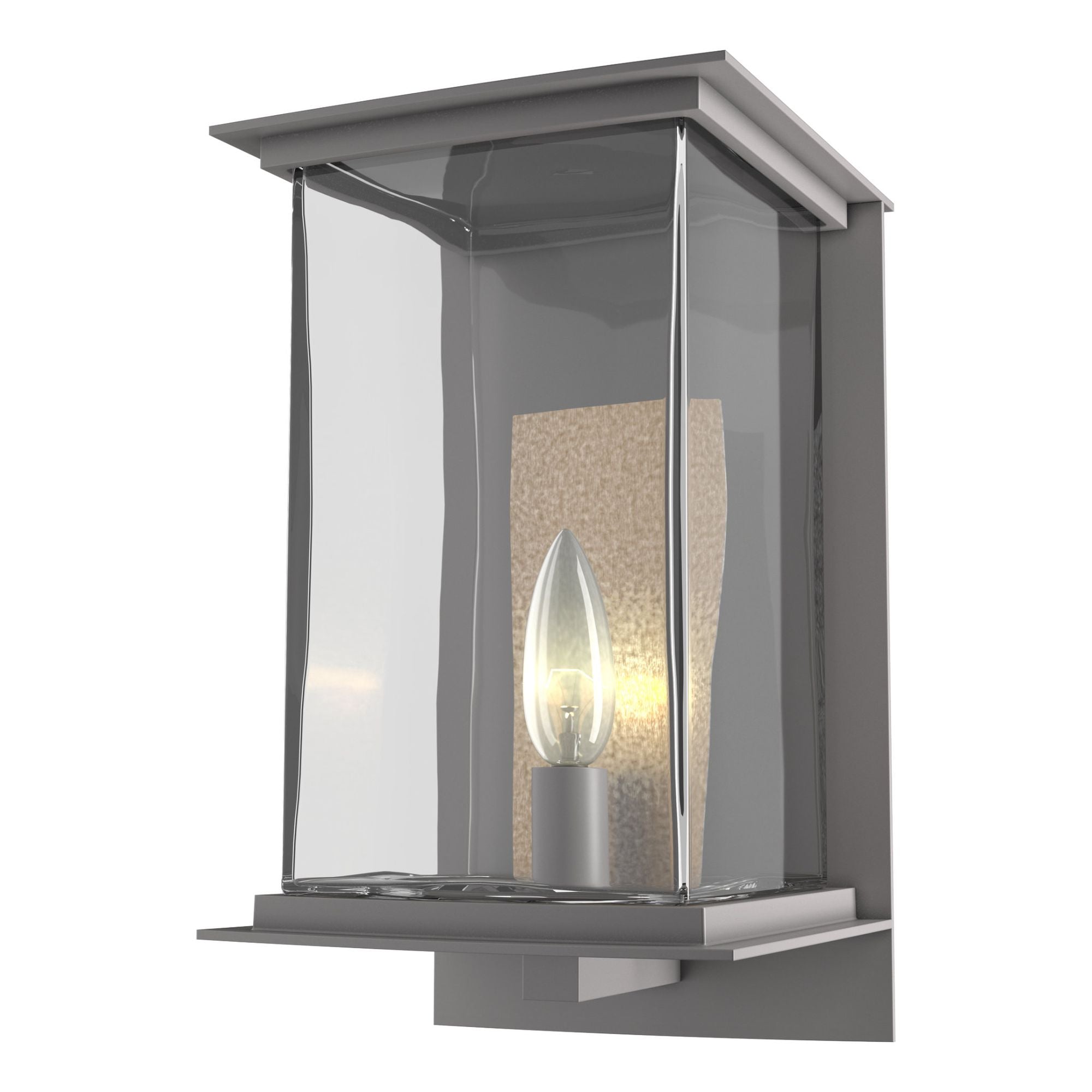 Kingston Outdoor Medium Sconce 1-Light Translucent Soft Gold Accent Clear Glass (ZM) in Coastal Burnished Steel