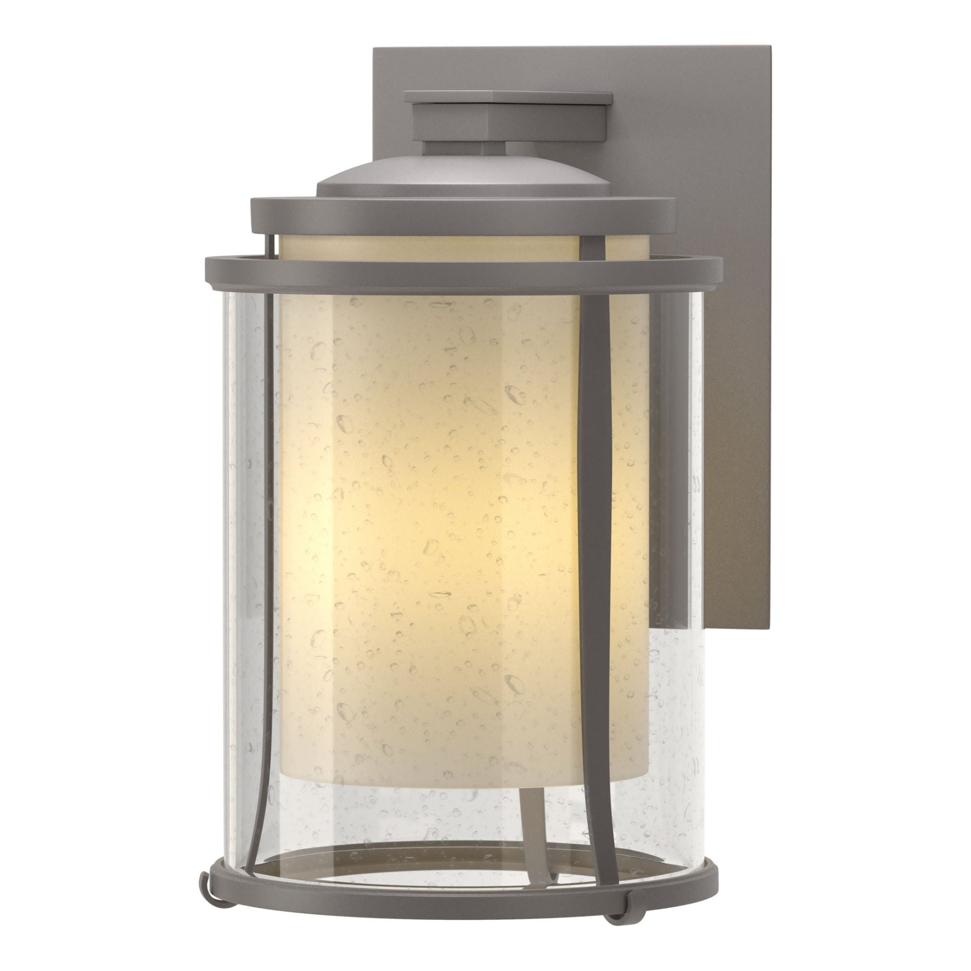 Meridian Large Outdoor Sconce 1-Light Seeded Glass with Opal Diffuser (ZS) in Coastal Burnished Steel