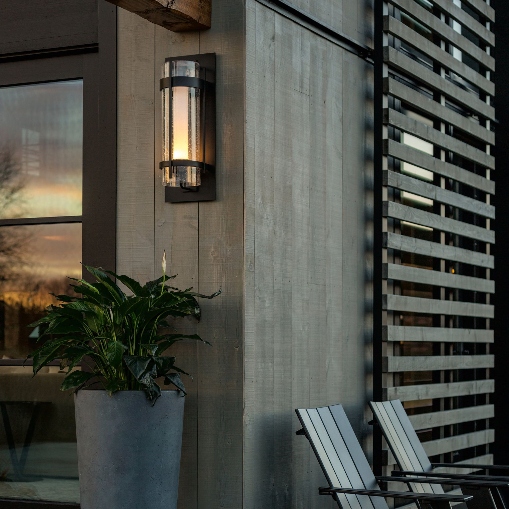 Torch Large Outdoor Sconce 1-Light Seeded Glass with Opal Diffuser (ZS) in Coastal Black