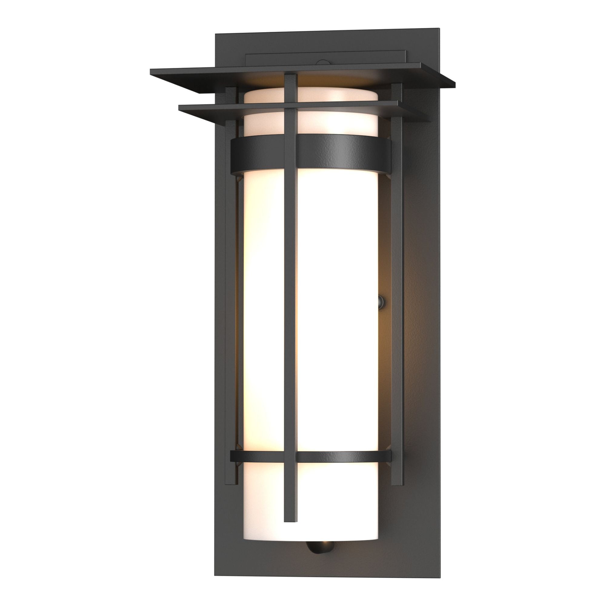Banded with Top Plate Small Outdoor Sconce 1-Light Opal Glass (GG) in Coastal Black