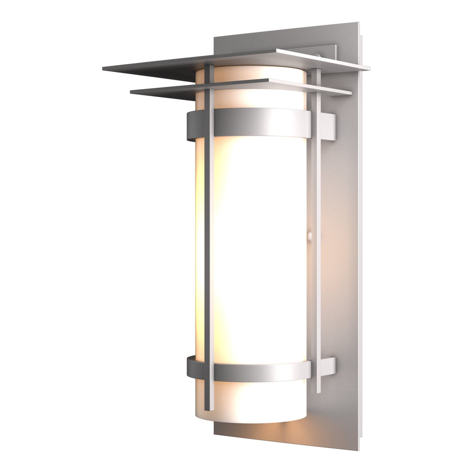 Banded with Top Plate Outdoor Sconce 1-Light Opal Glass (GG) in Coastal Burnished Steel