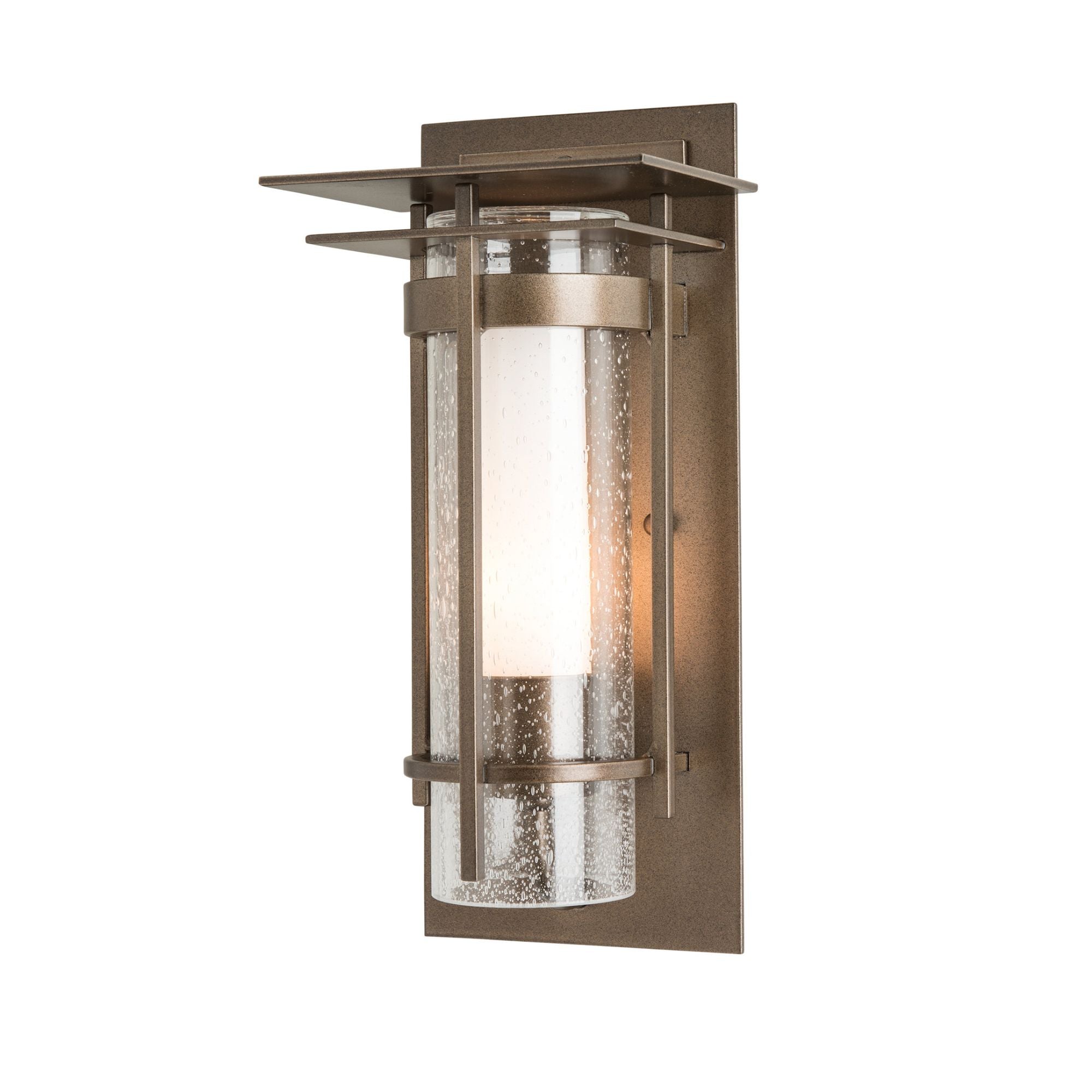 Torch Small Outdoor Sconce with Top Plate 1-Light Seeded Glass with Opal Diffuser (ZS) in Coastal Dark Smoke