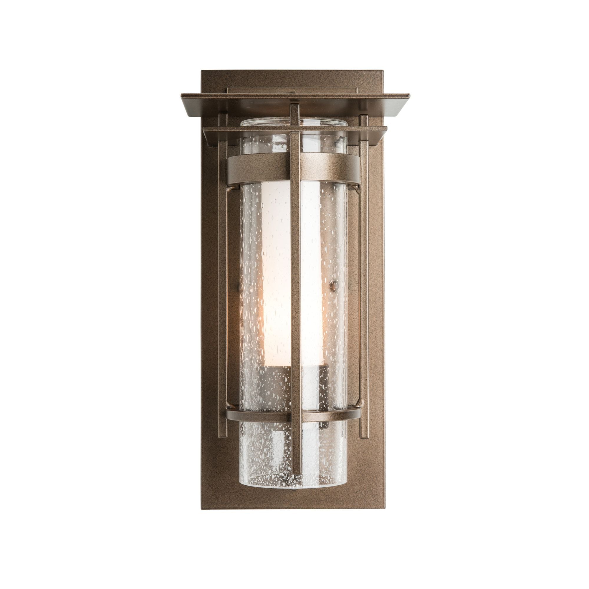 Torch Small Outdoor Sconce with Top Plate 1-Light Seeded Glass with Opal Diffuser (ZS) in Coastal Dark Smoke