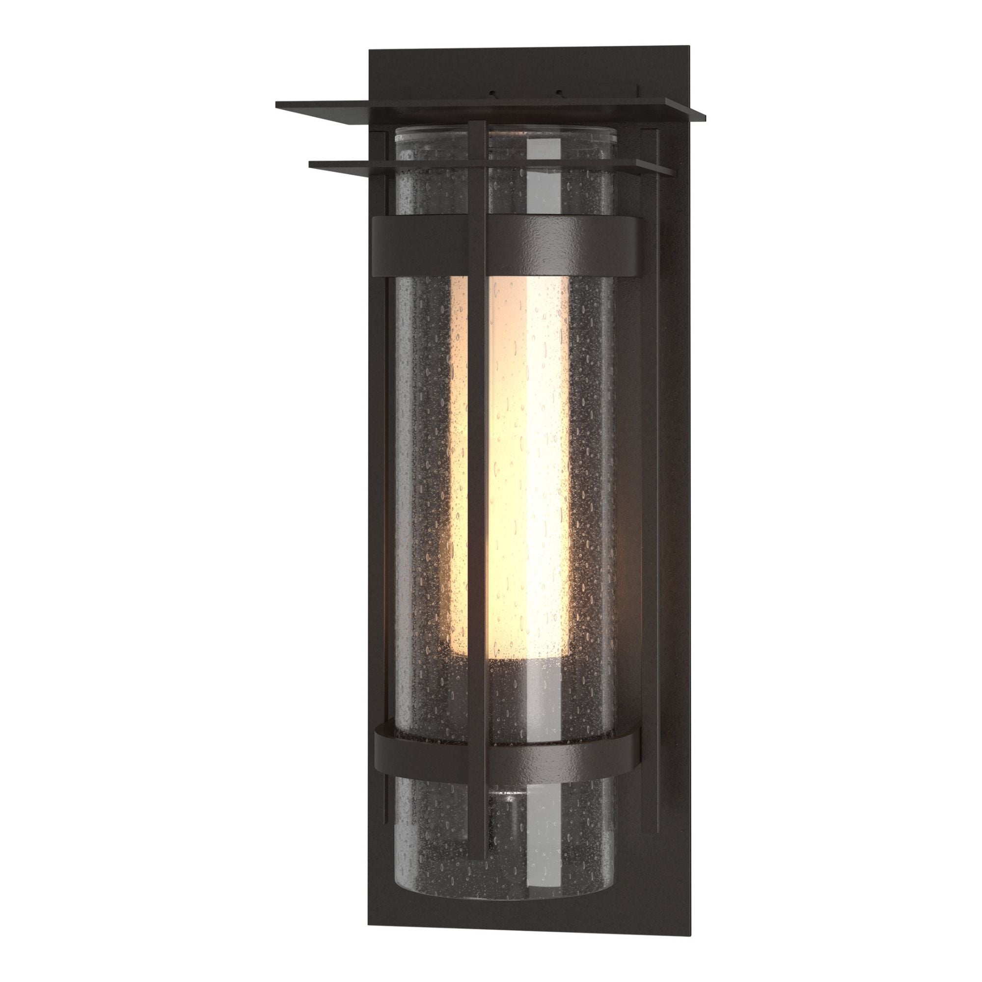 Torch with Top Plate Large Outdoor Sconce 1-Light Seeded Glass with Opal Diffuser (ZS) in Coastal Oil Rubbed Bronze