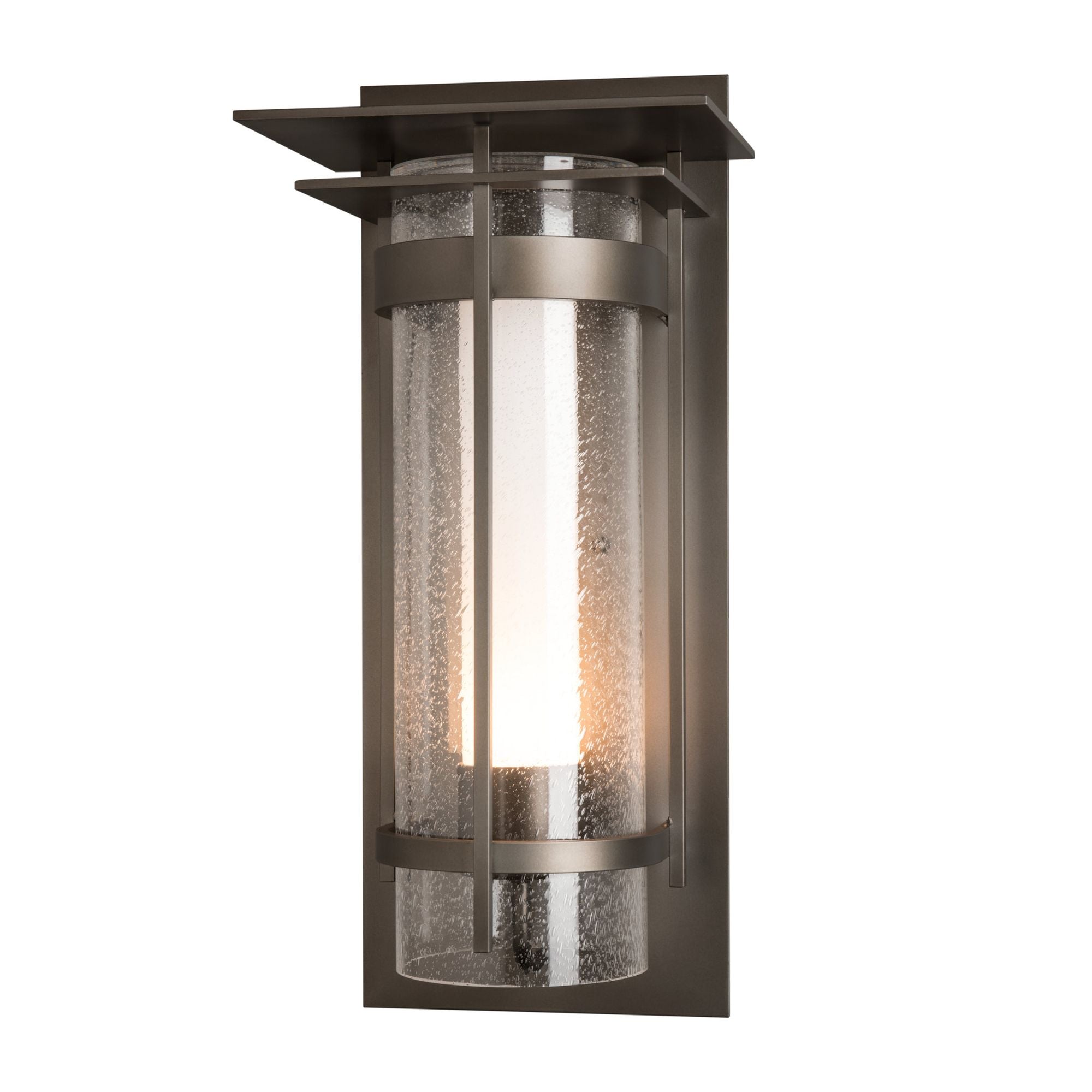 Torch with Top Plate Large Outdoor Sconce 1-Light Seeded Glass with Opal Diffuser (ZS) in Coastal Dark Smoke