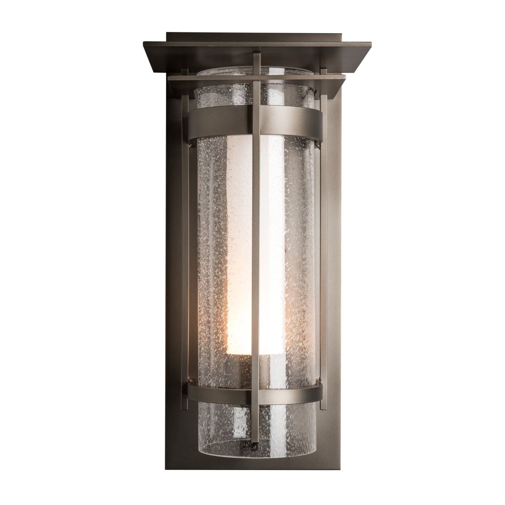 Torch with Top Plate Large Outdoor Sconce 1-Light Seeded Glass with Opal Diffuser (ZS) in Coastal Dark Smoke