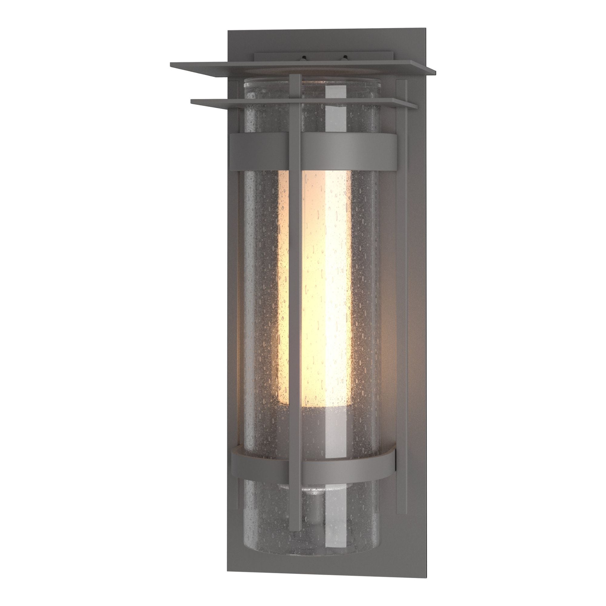 Torch with Top Plate Large Outdoor Sconce 1-Light Seeded Glass with Opal Diffuser (ZS) in Coastal Burnished Steel
