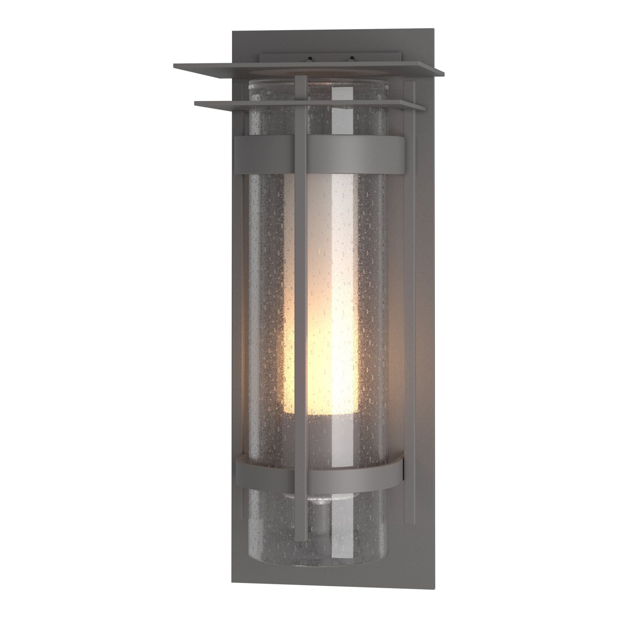 Torch XL Outdoor Sconce with Top Plate 1-Light Seeded Glass with Opal Diffuser (ZS) in Coastal Burnished Steel