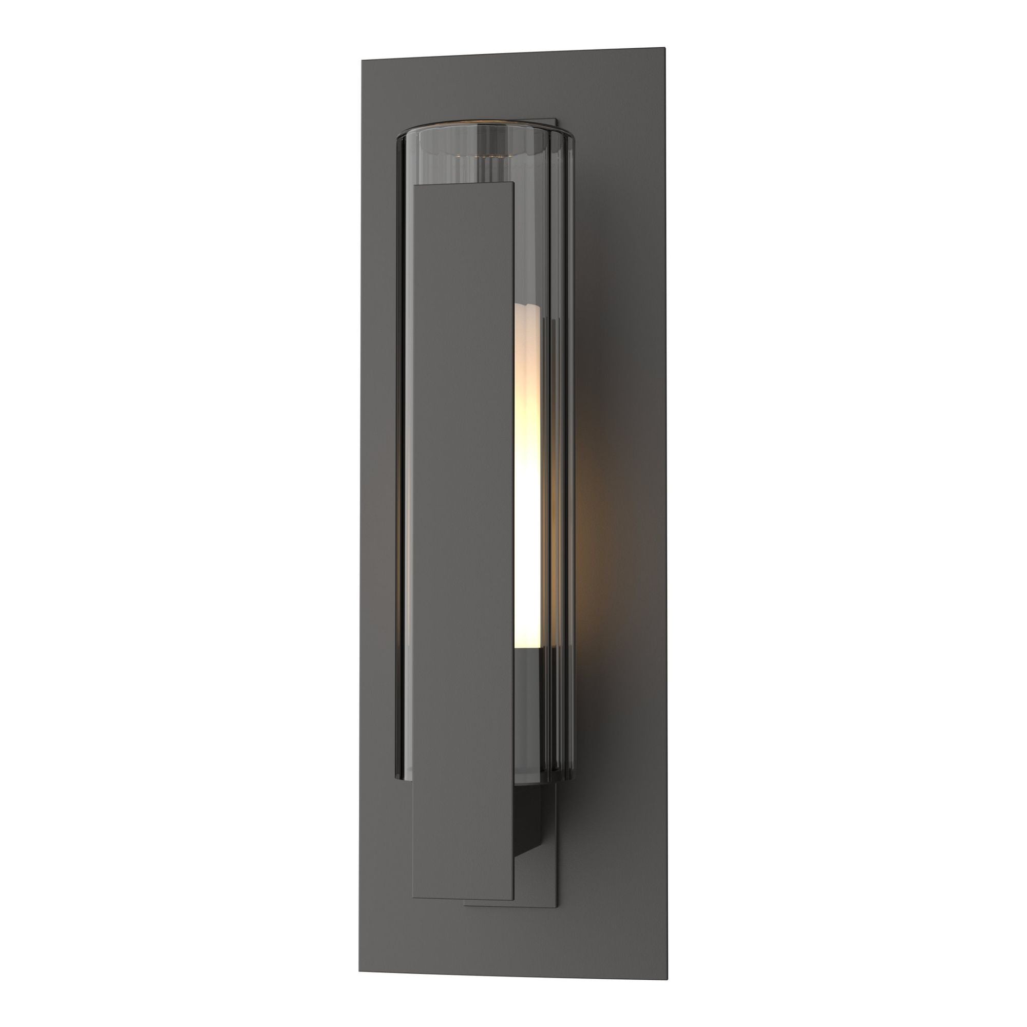 Vertical Bar Fluted Glass Small Outdoor Sconce 1-Light Clear Glass with Opal Diffuser (ZU) in Coastal Oil Rubbed Bronze