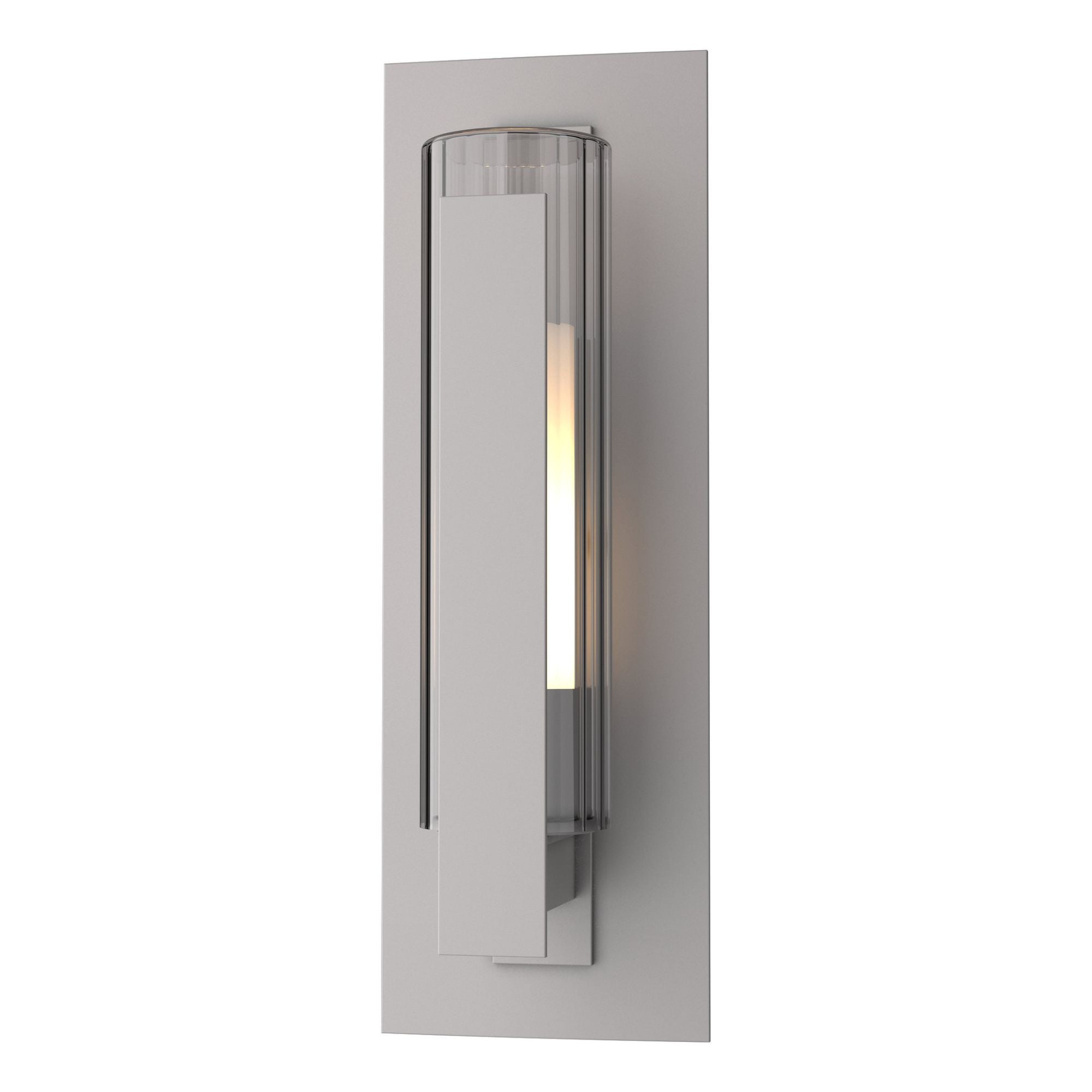 Vertical Bar Fluted Glass Small Outdoor Sconce 1-Light Clear Glass with Opal Diffuser (ZU) in Coastal Burnished Steel