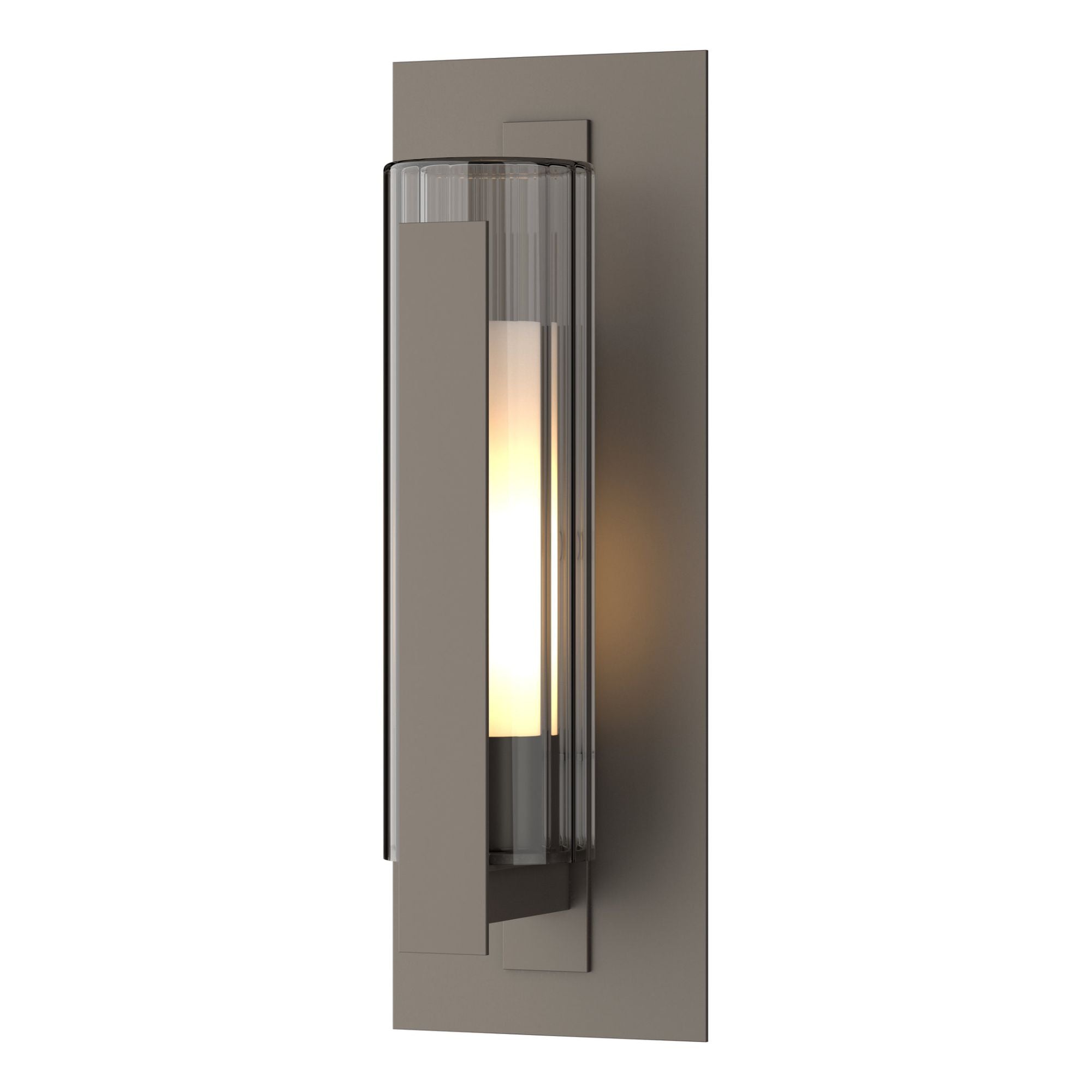 Vertical Bar Fluted Glass Medium Outdoor Sconce 1-Light Clear Glass with Opal Diffuser (ZU) in Coastal Dark Smoke