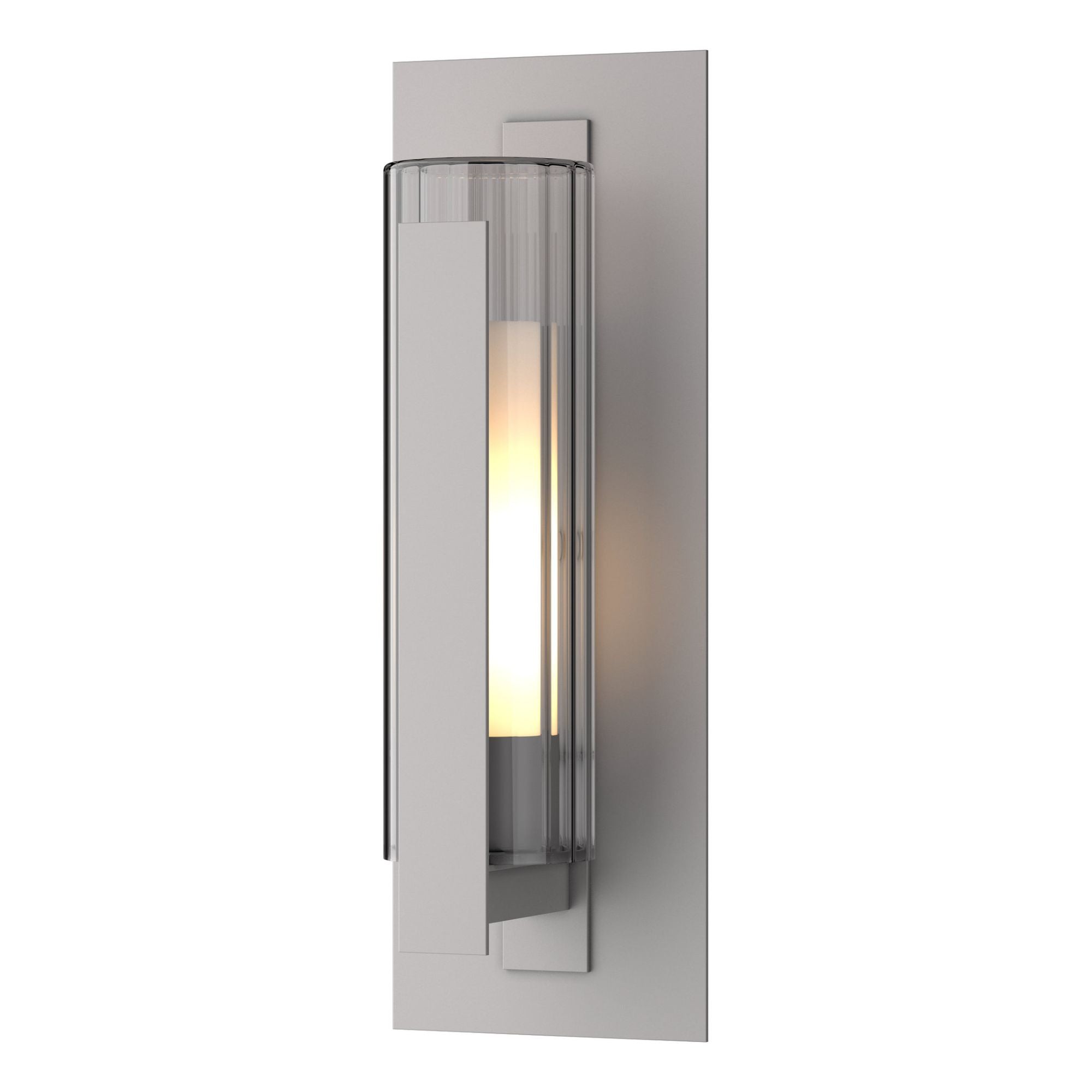 Vertical Bar Fluted Glass Medium Outdoor Sconce 1-Light Clear Glass with Opal Diffuser (ZU) in Coastal Burnished Steel
