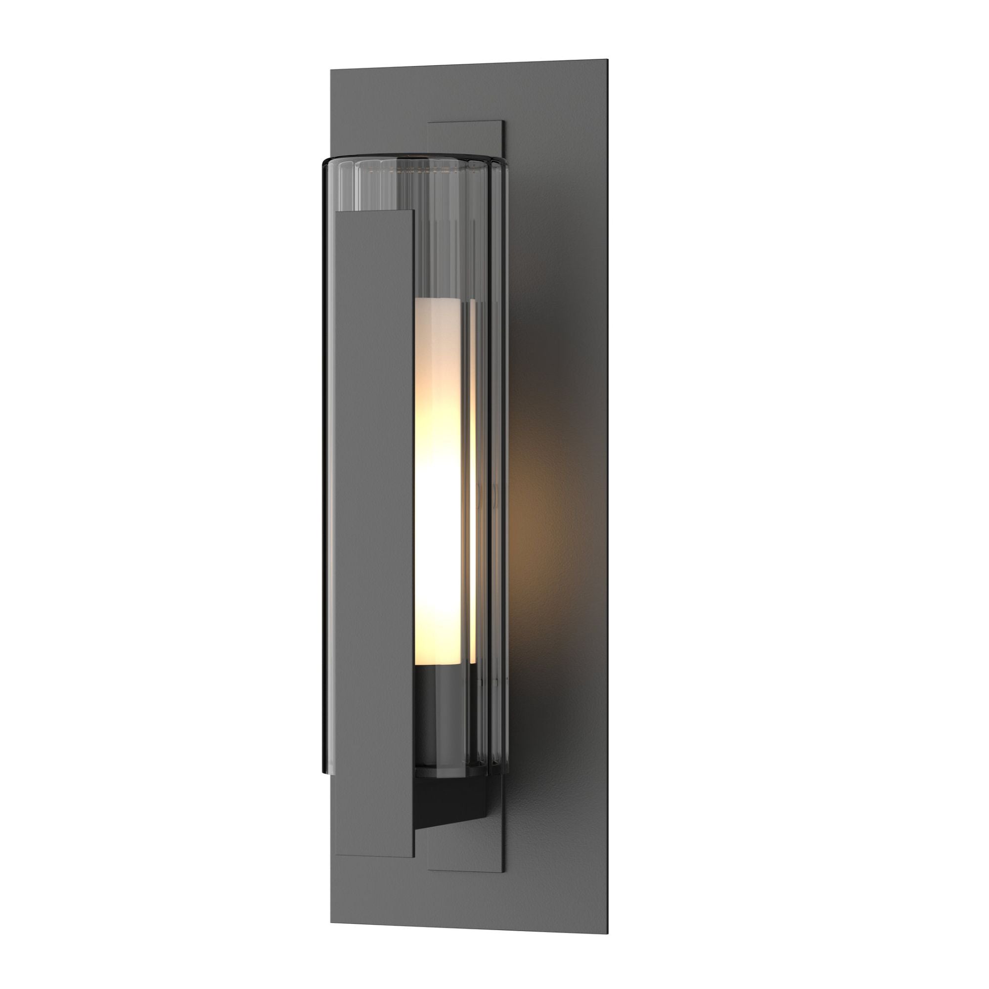 Vertical Bar Fluted Glass Medium Outdoor Sconce 1-Light Clear Glass with Opal Diffuser (ZU) in Coastal Black