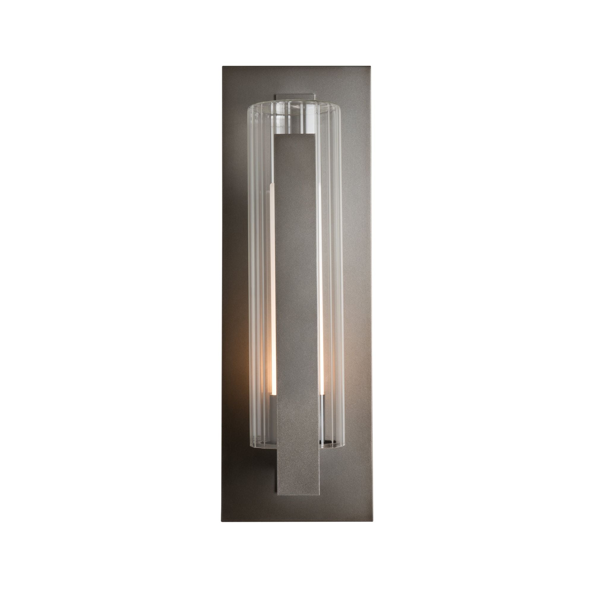 Vertical Bar Fluted Glass Large Outdoor Sconce 1-Light Clear Glass with Opal Diffuser (ZU) in Coastal Dark Smoke