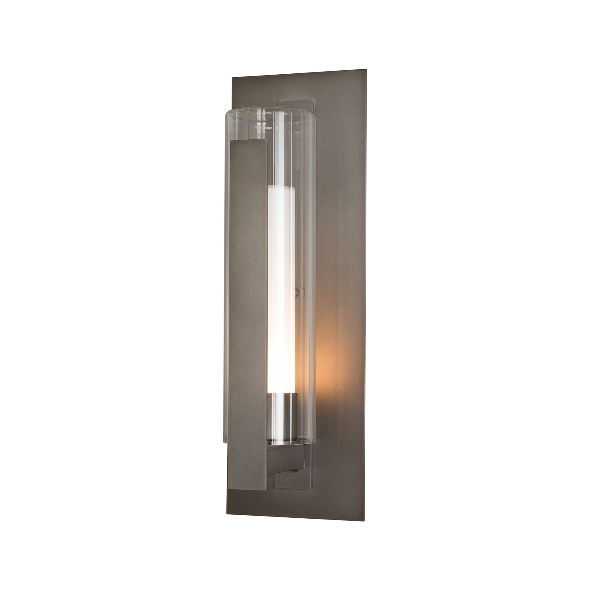 Vertical Bar Fluted Glass Large Outdoor Sconce 1-Light Clear Glass with Opal Diffuser (ZU) in Coastal Dark Smoke
