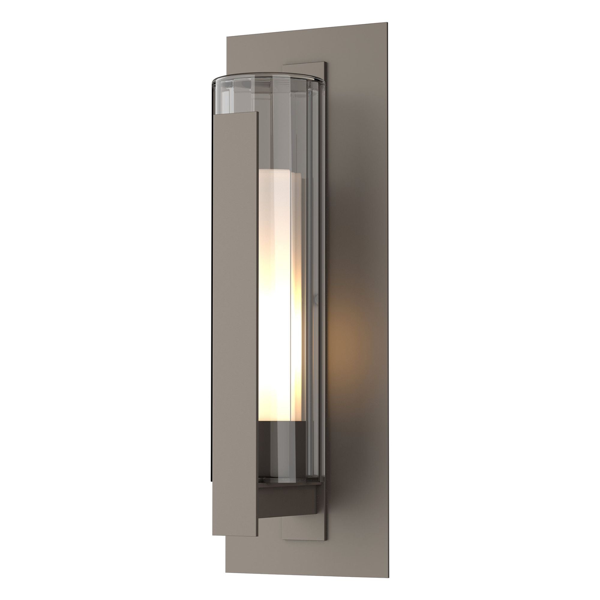 Vertical Bar Fluted Glass Large Outdoor Sconce 1-Light Clear Glass with Opal Diffuser (ZU) in Coastal Dark Smoke