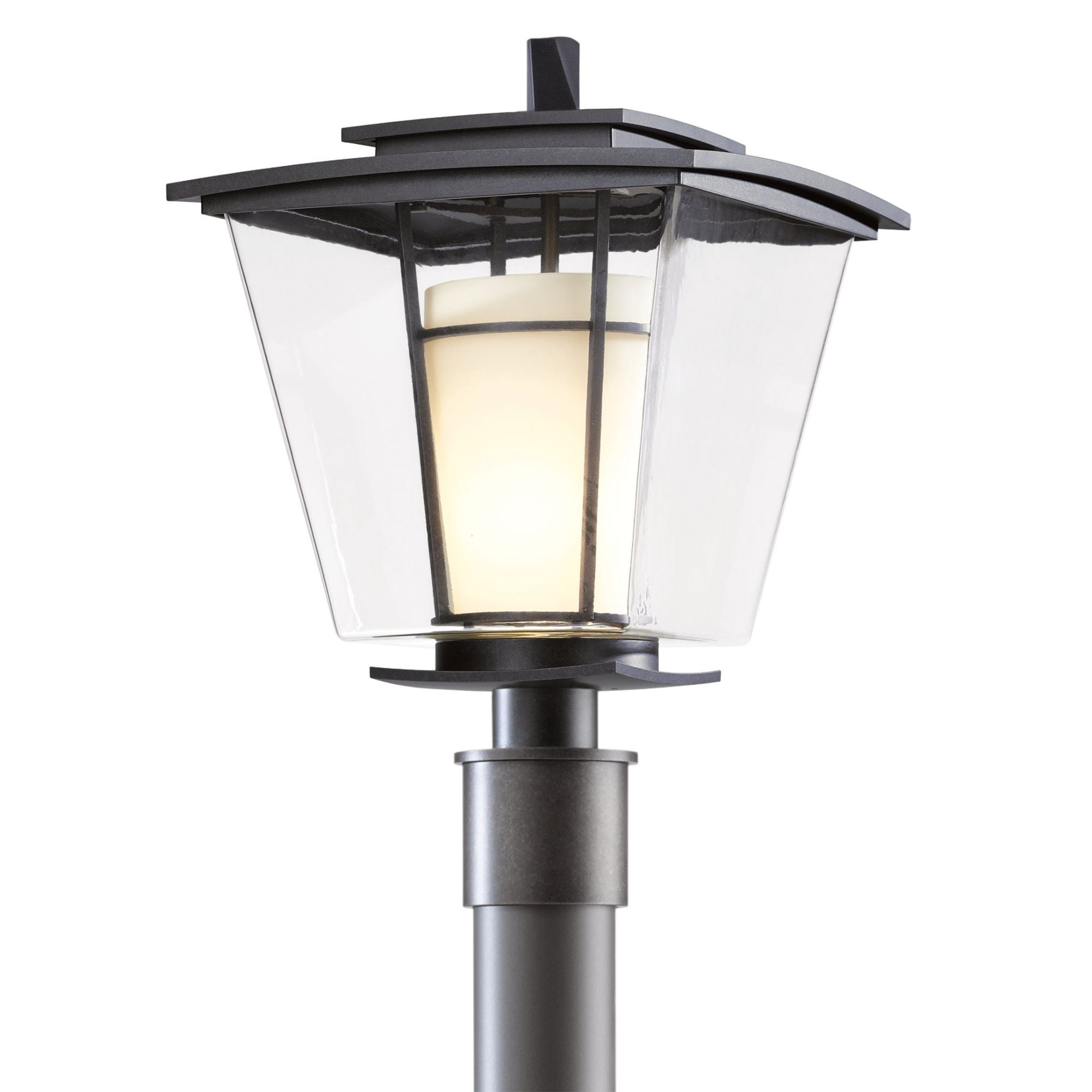 Beacon Hall Outdoor Post Light 1-Light Clear Glass with Opal Diffuser (ZU) in Coastal Dark Smoke