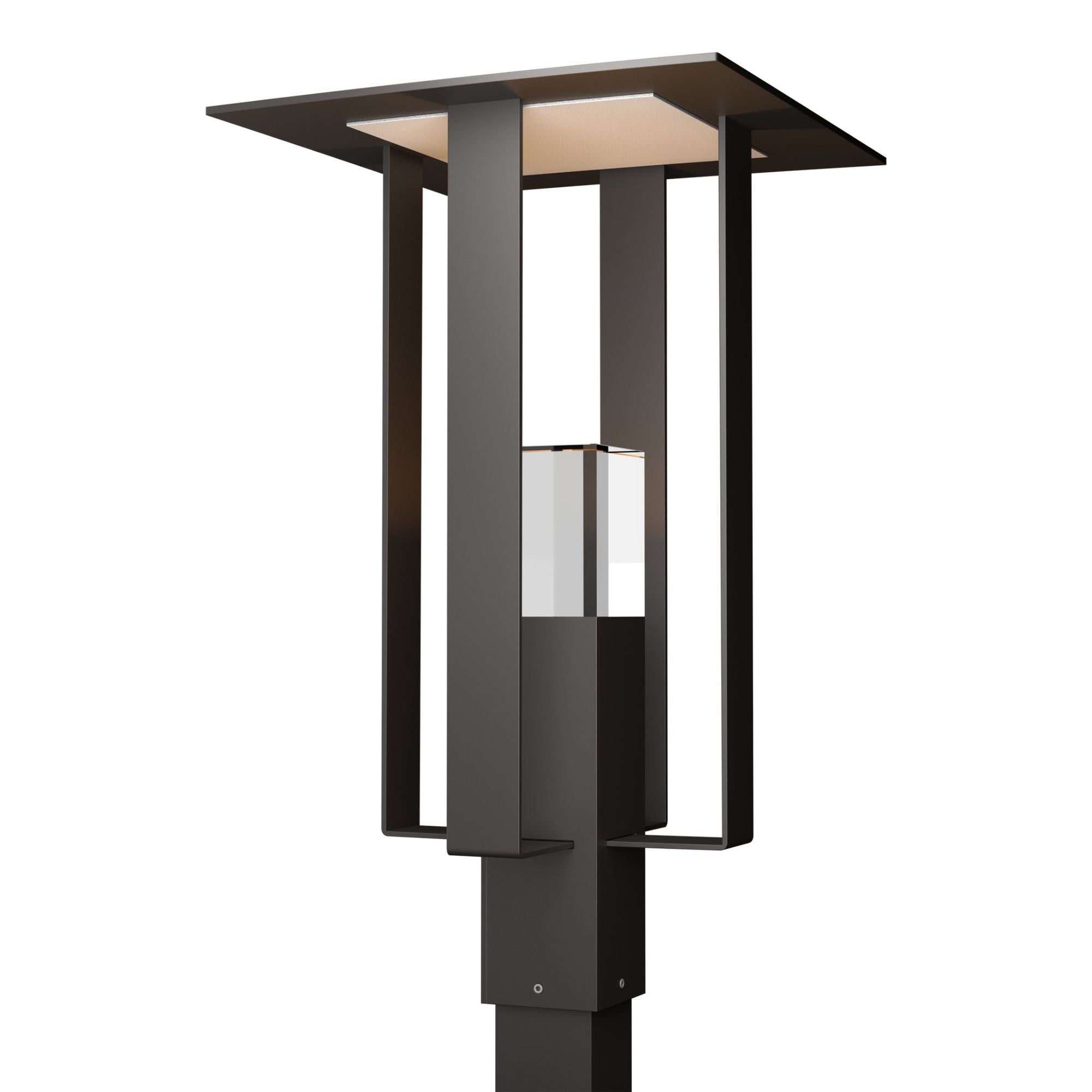 Shadow Box Outdoor Post Light 1-Light Coastal Silver Accent Clear Glass (ZM) in Coastal Oil Rubbed Bronze