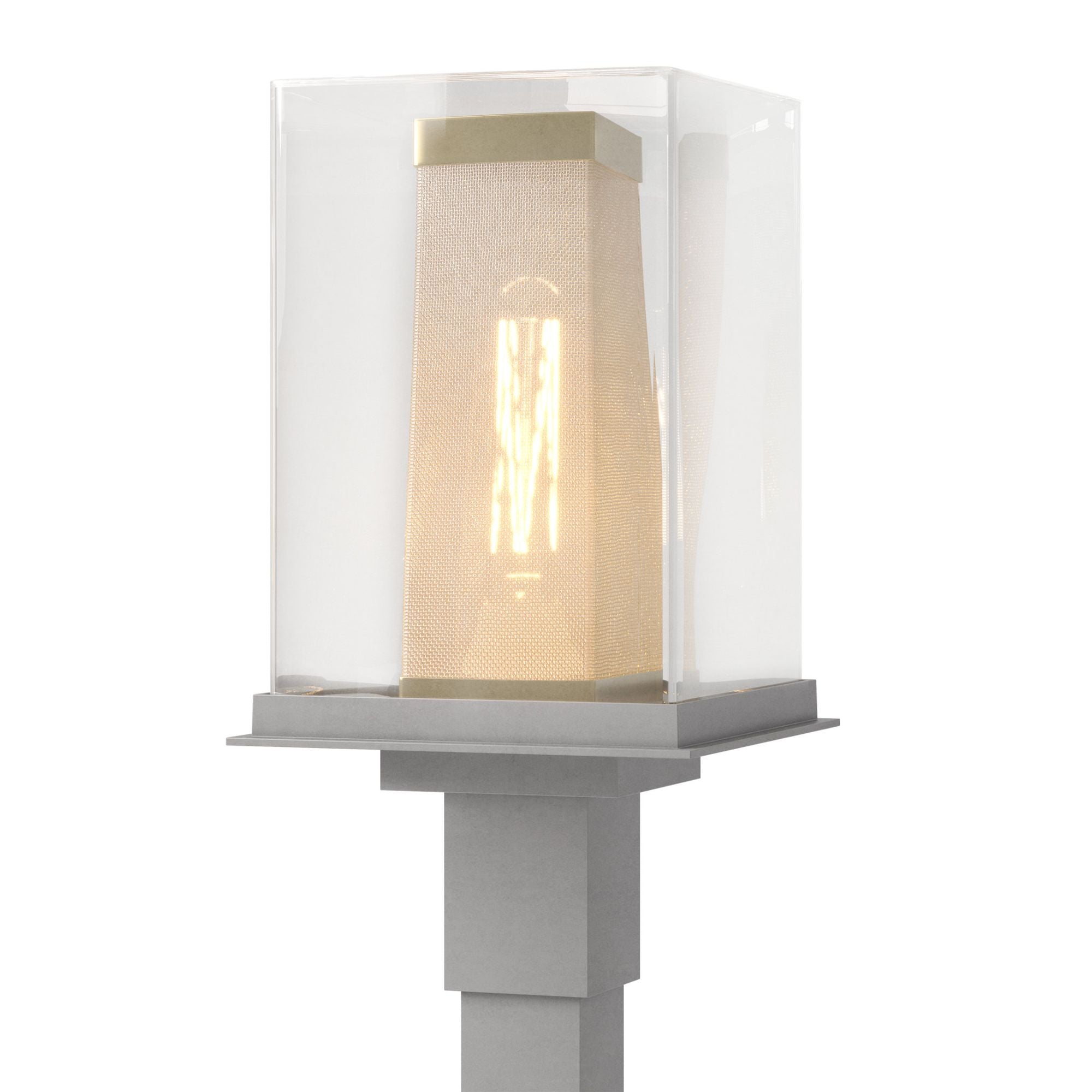 Polaris Outdoor Post Light 1-Light Coastal Gold Accent Clear Glass (ZM) in Coastal Burnished Steel