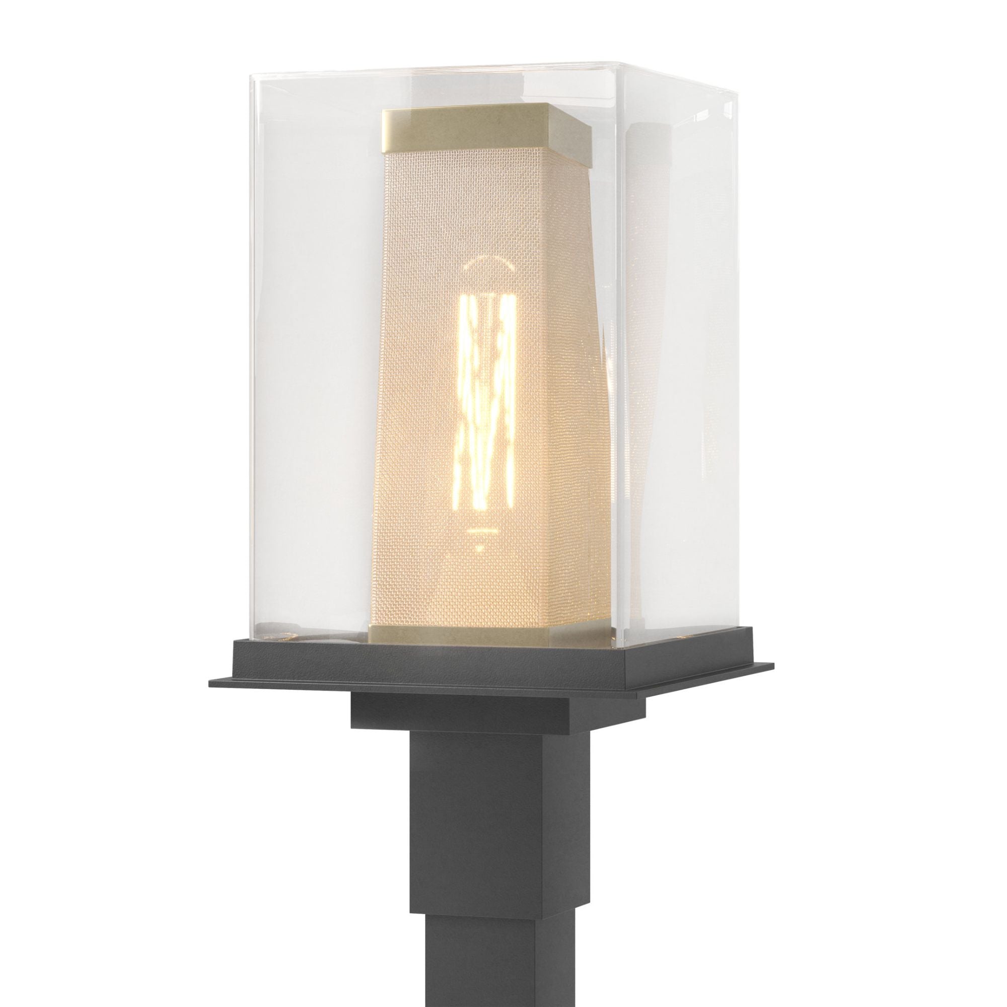 Polaris Outdoor Post Light 1-Light Coastal Gold Accent Clear Glass (ZM) in Coastal Black