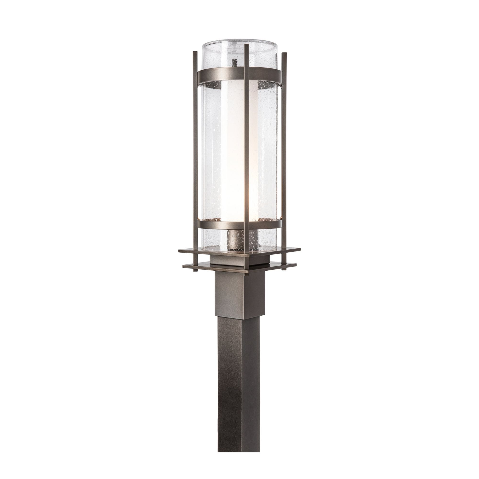 Torch Outdoor Post Light 1-Light Seeded Glass with Opal Diffuser (ZS) in Coastal Dark Smoke