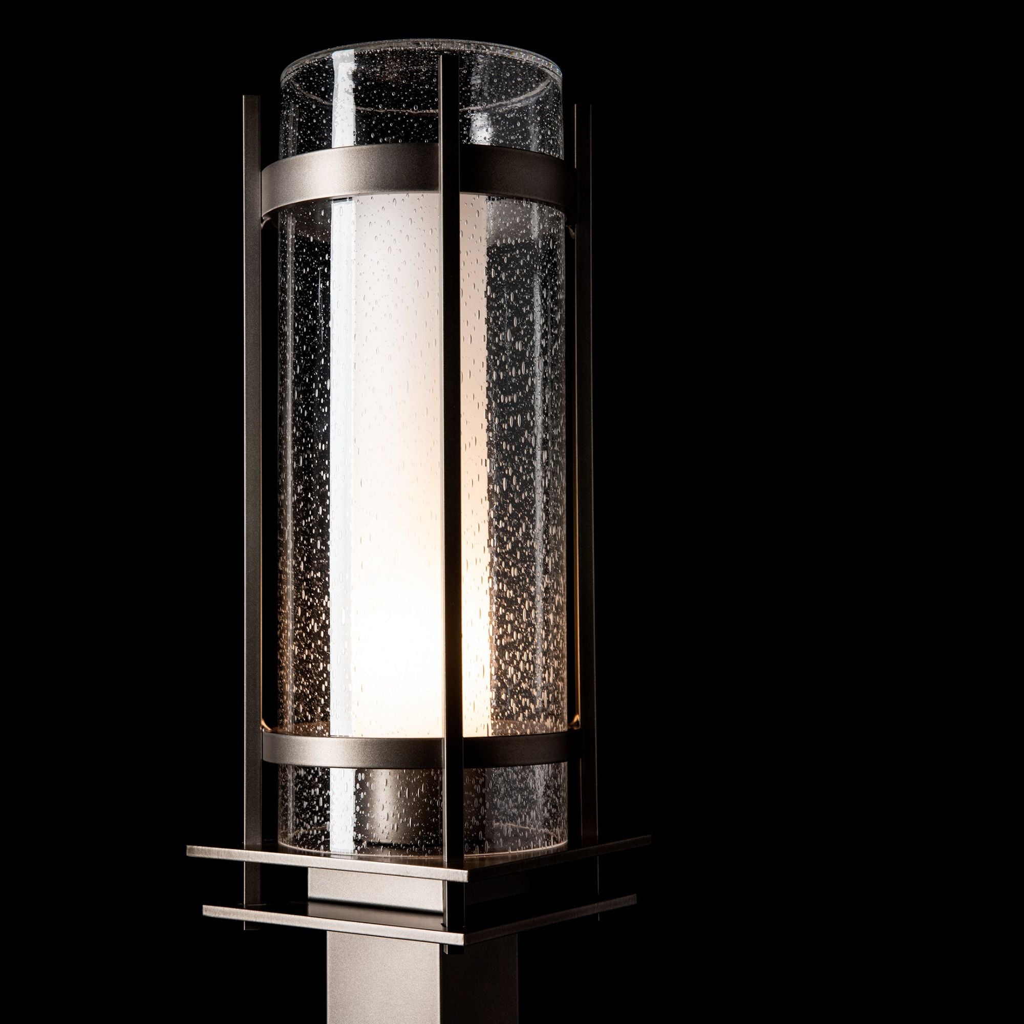 Torch Outdoor Post Light 1-Light Seeded Glass with Opal Diffuser (ZS) in Coastal Dark Smoke
