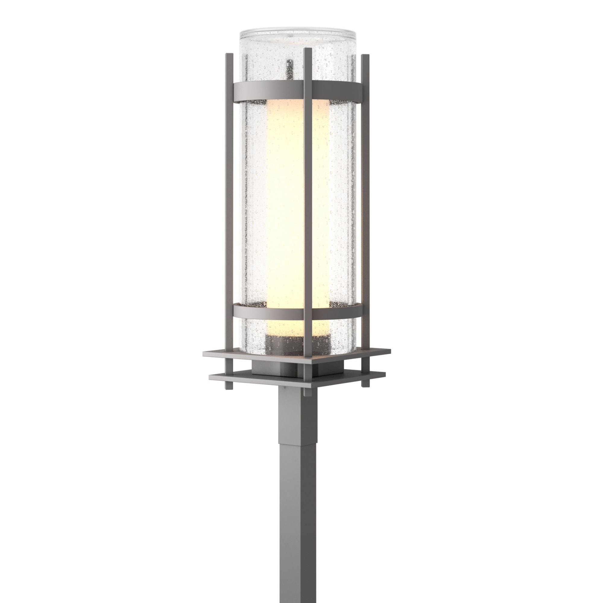 Torch Outdoor Post Light 1-Light Seeded Glass with Opal Diffuser (ZS) in Coastal Burnished Steel