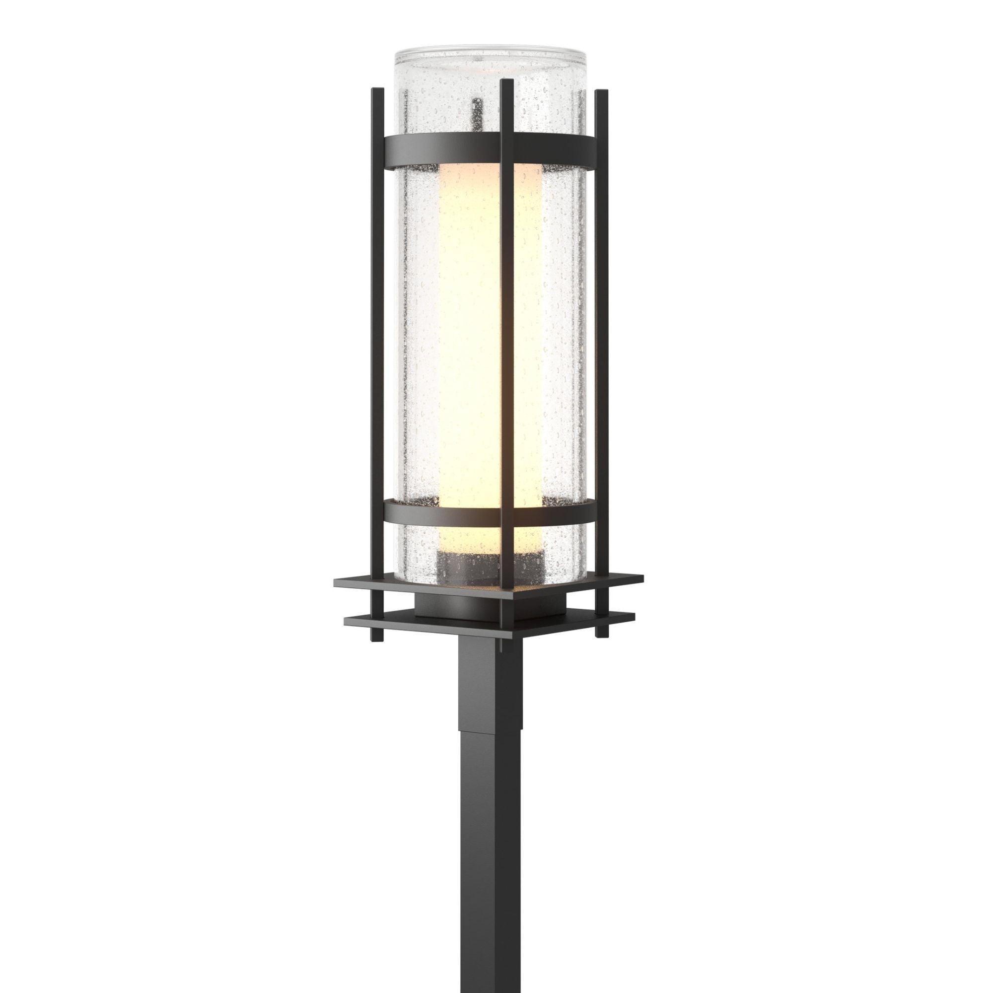 Torch Outdoor Post Light 1-Light Seeded Glass with Opal Diffuser (ZS) in Coastal Black