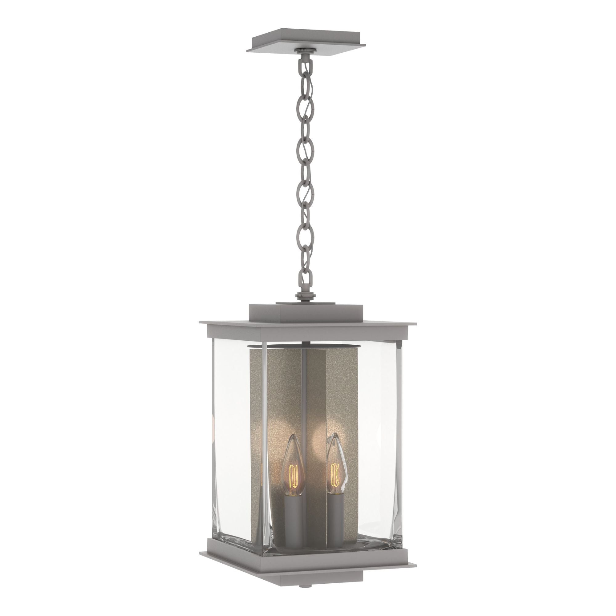 Kingston Outdoor Large Lantern 4-Light Translucent Soft Gold Accent Clear Glass (ZM) in Coastal Burnished Steel