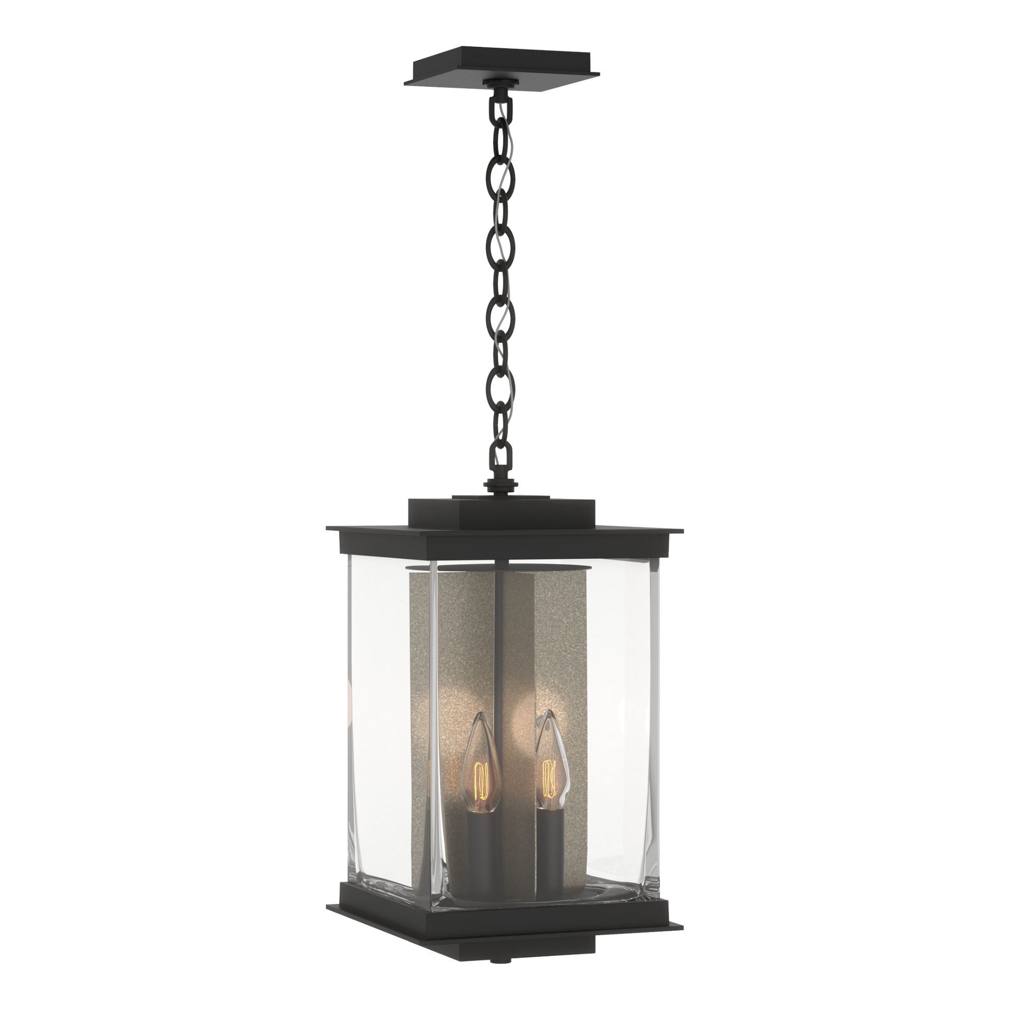 Kingston Outdoor Large Lantern 4-Light Translucent Soft Gold Accent Clear Glass (ZM) in Coastal Black