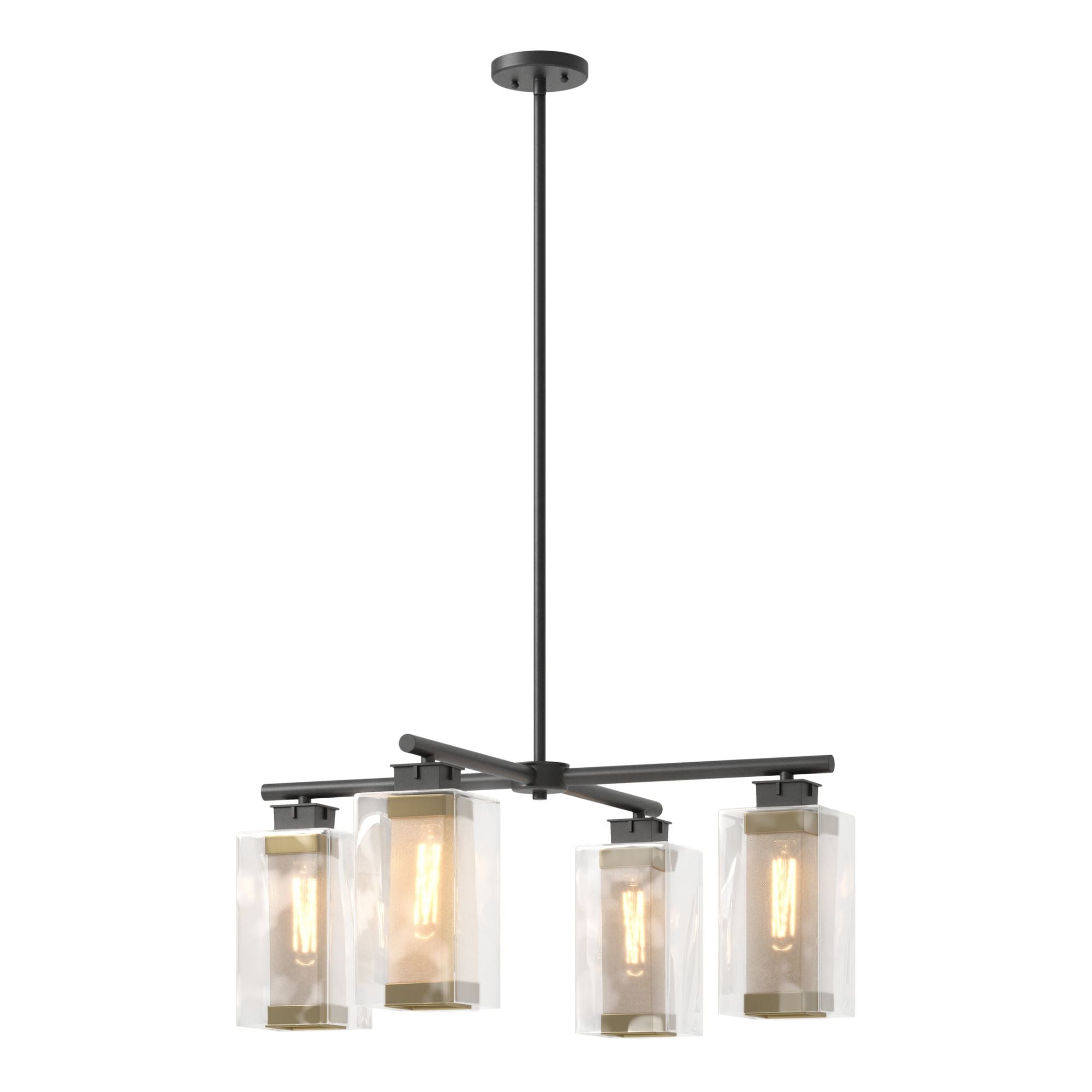 Polaris Outdoor 4-Light Pendant 4-Light Coastal Gold Accent Clear Glass (ZM) in Coastal Black