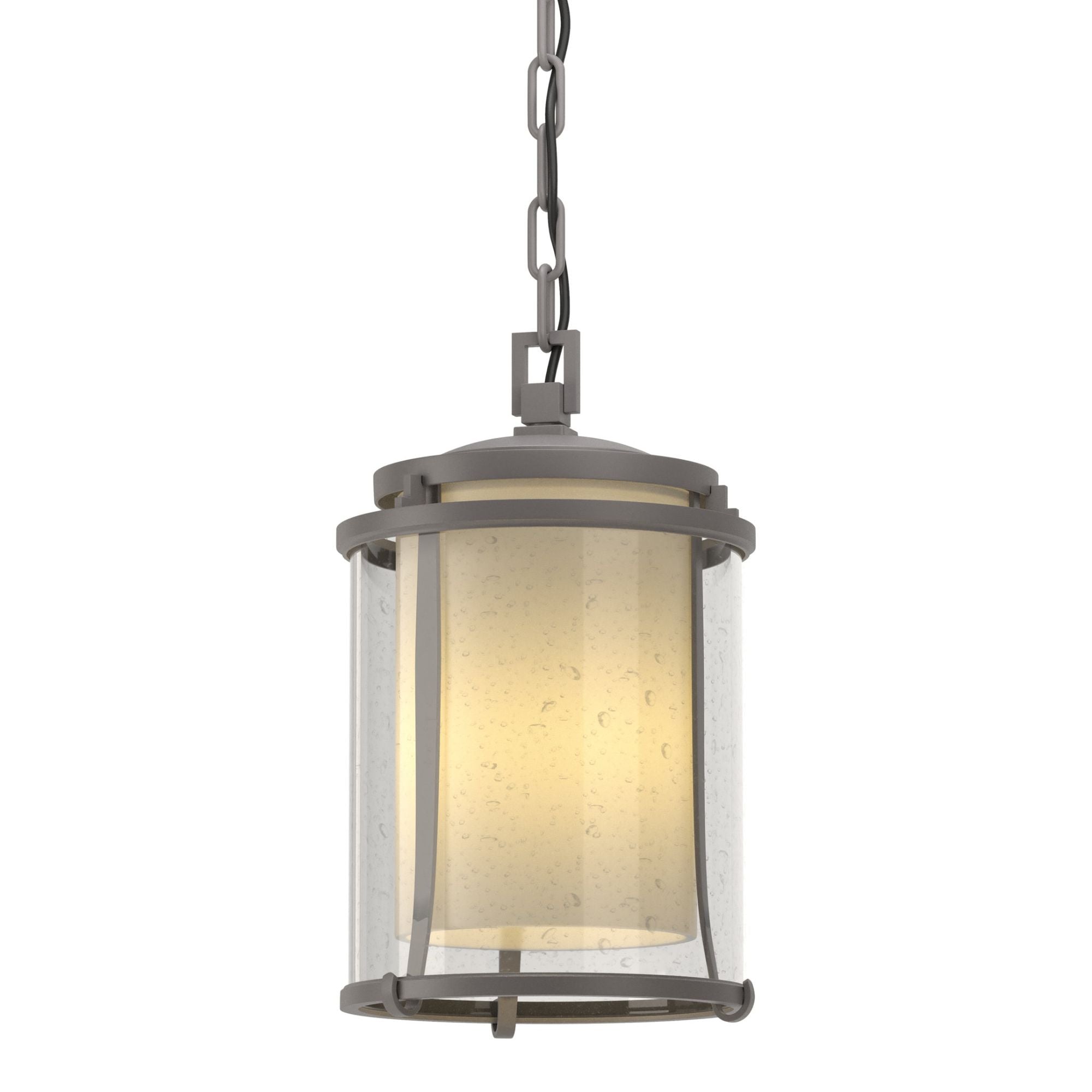 Meridian Outdoor Ceiling Fixture 1-Light Seeded Glass with Opal Diffuser (ZS) in Coastal Burnished Steel