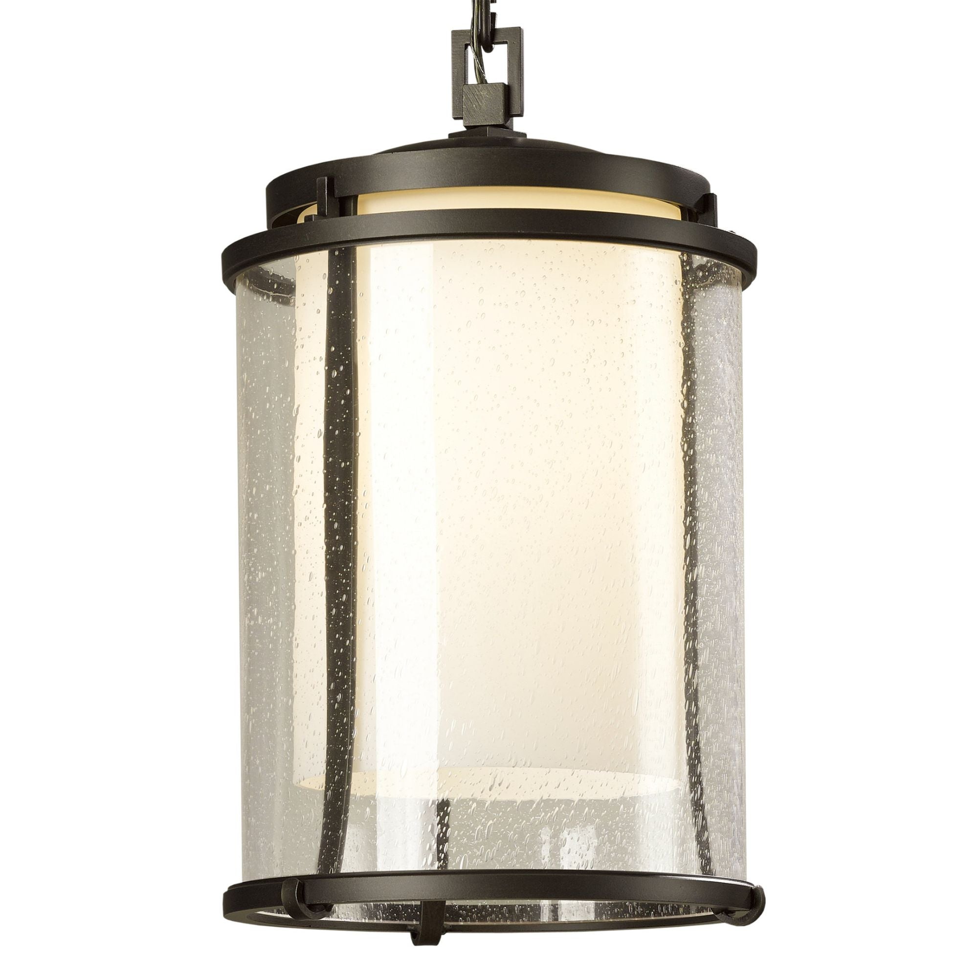 Meridian Large Outdoor Ceiling Fixture 1-Light Seeded Glass with Opal Diffuser (ZS) in Coastal Dark Smoke