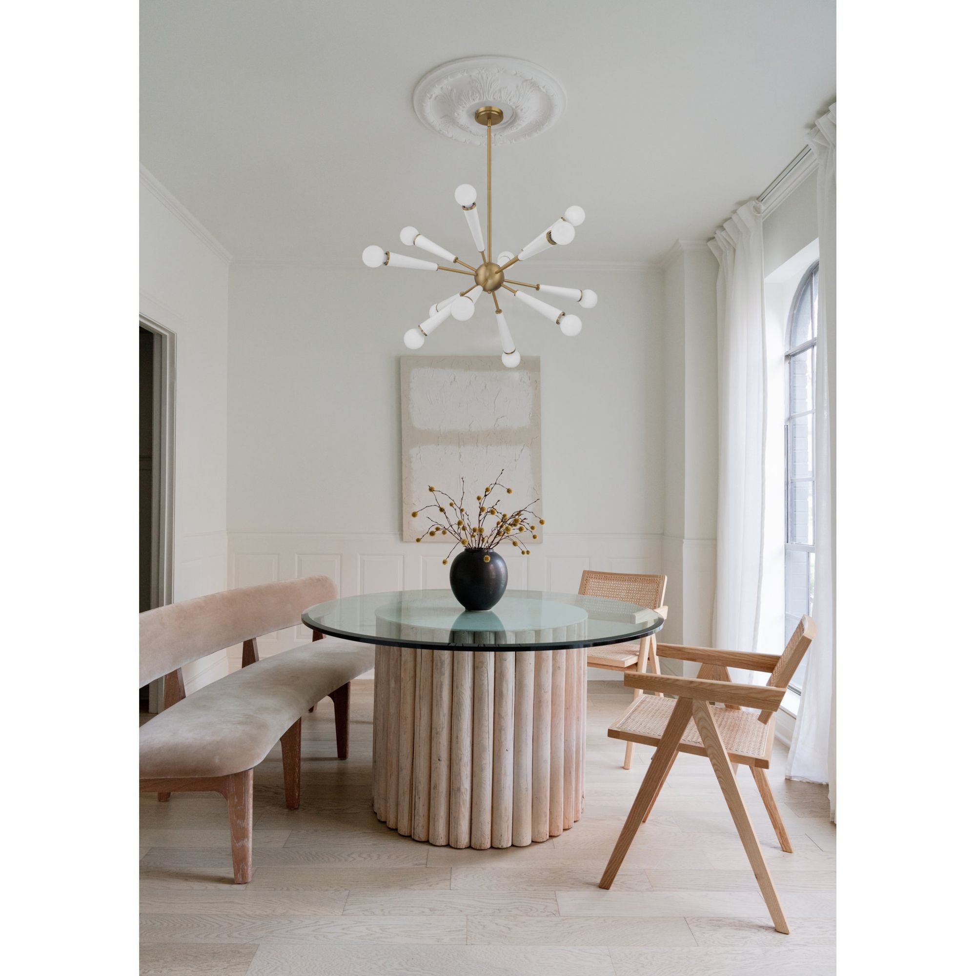 Zodiac 34'' Aged Brass + Matte White Chandelier White 34"W x 18.5"H x 34"D