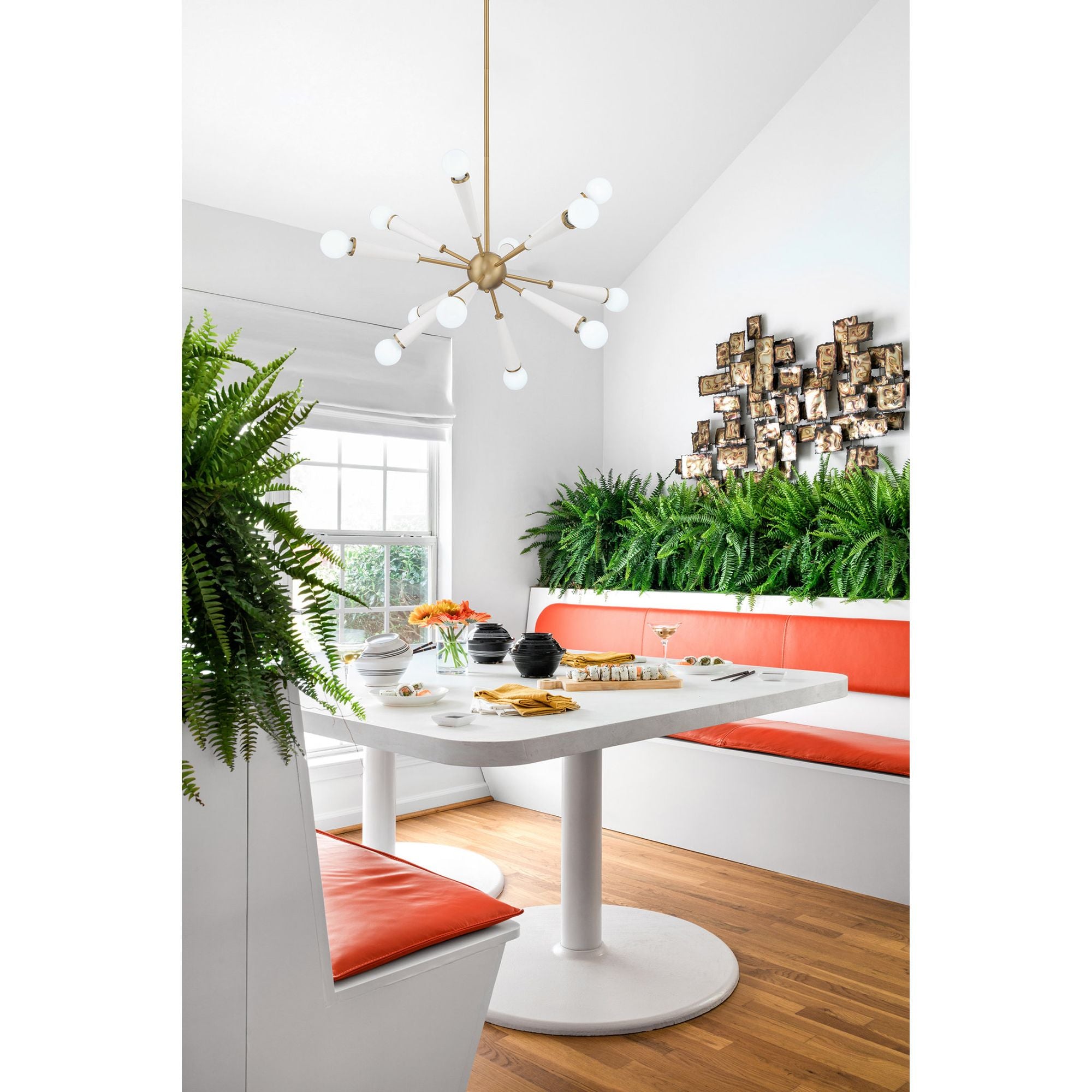 Zodiac 34'' Aged Brass + Matte White Chandelier White 34"W x 18.5"H x 34"D