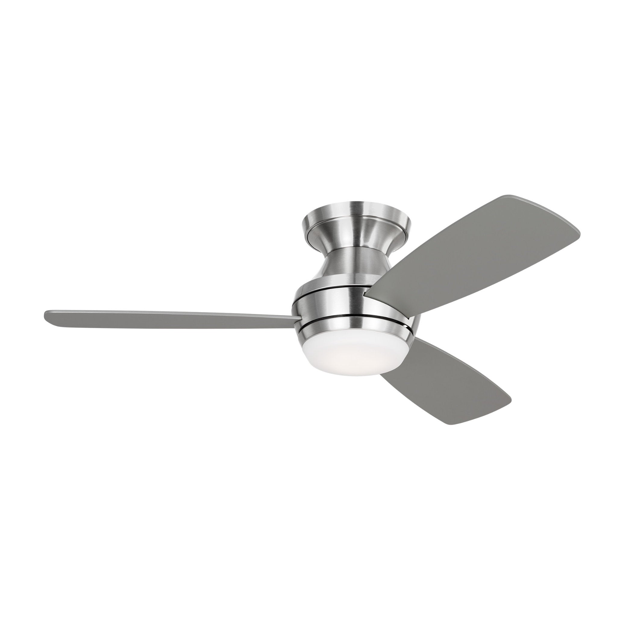 Ikon 44" LED Ceiling Fan  in Brushed Steel  w/ Silver/American Walnut reversible blades Blade D:44'' H:10 13/16''