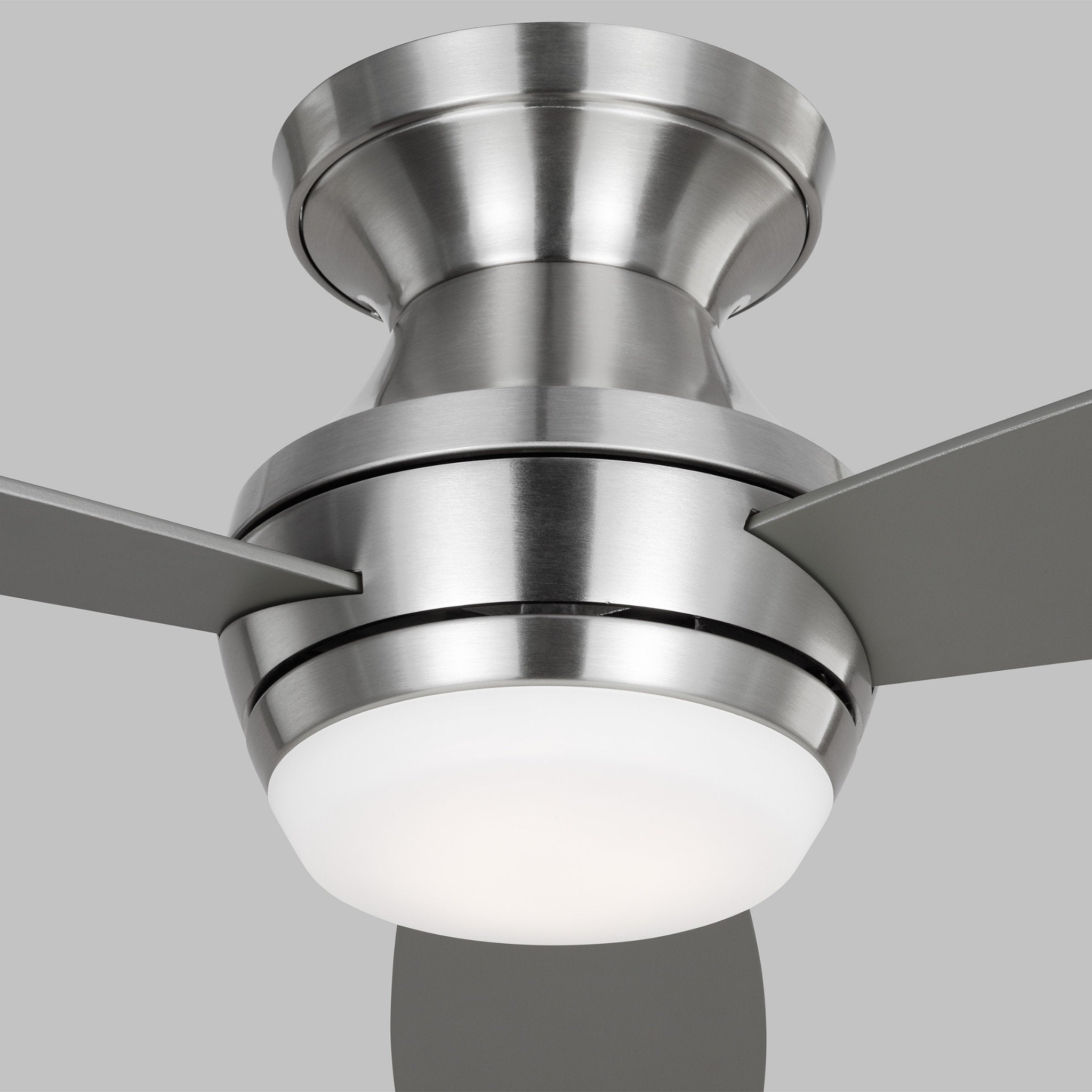 Ikon 44" LED Ceiling Fan  in Brushed Steel  w/ Silver/American Walnut reversible blades Blade D:44'' H:10 13/16''