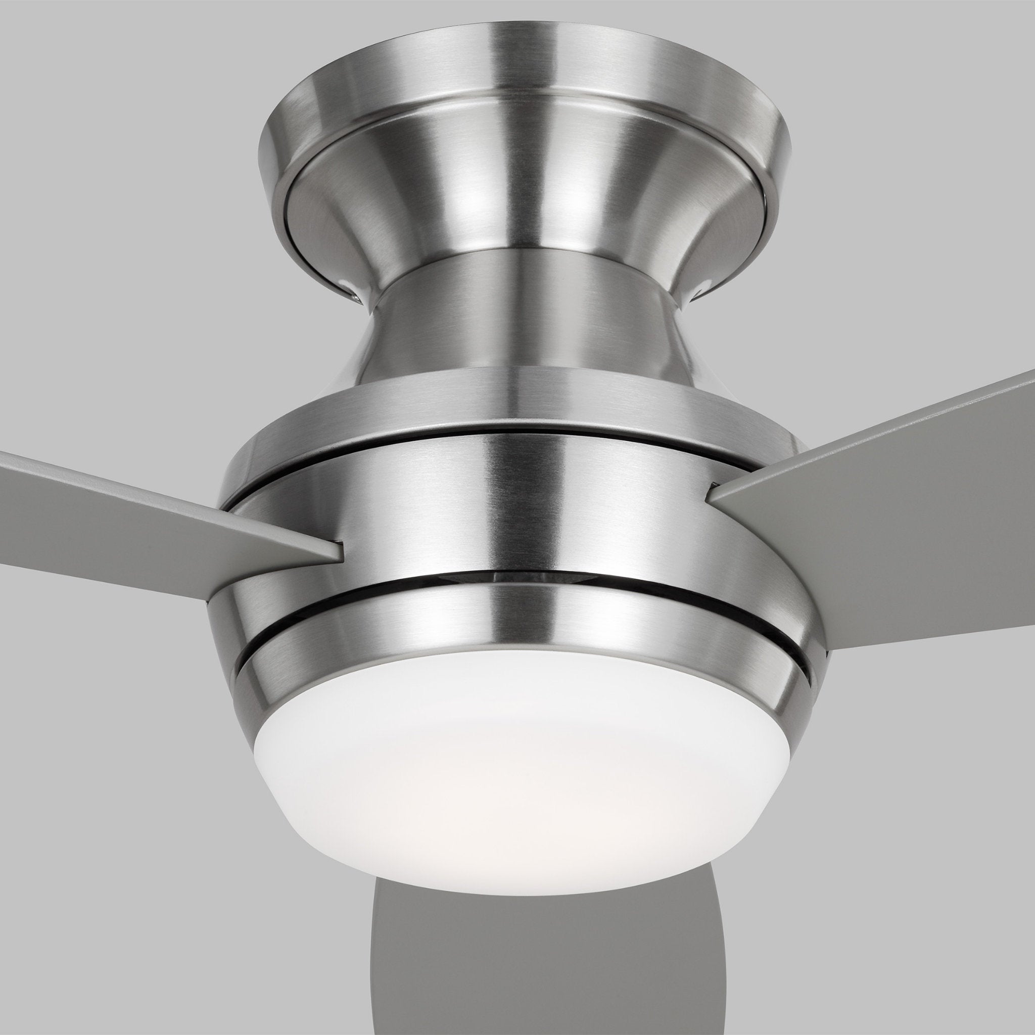 Ikon 52" LED Ceiling Fan  in Brushed Steel  w/ Silver/American Walnut reversible blades Blade D:52'' H:10 13/16''