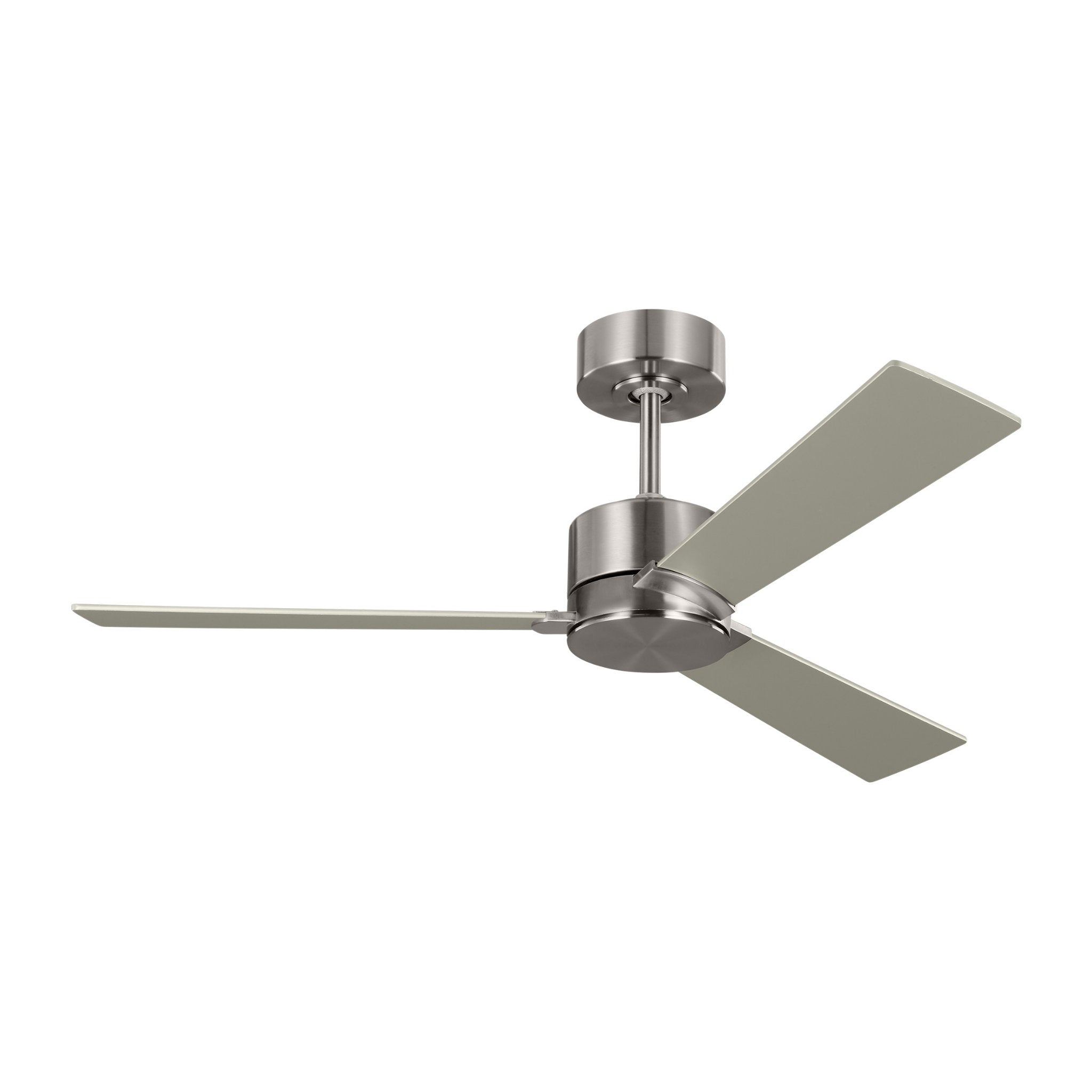 Rozzen 44" Ceiling Fan  in Brushed Steel  w/ Silver/American Walnut reversible blades Blade D:44'' H:12 19/32''