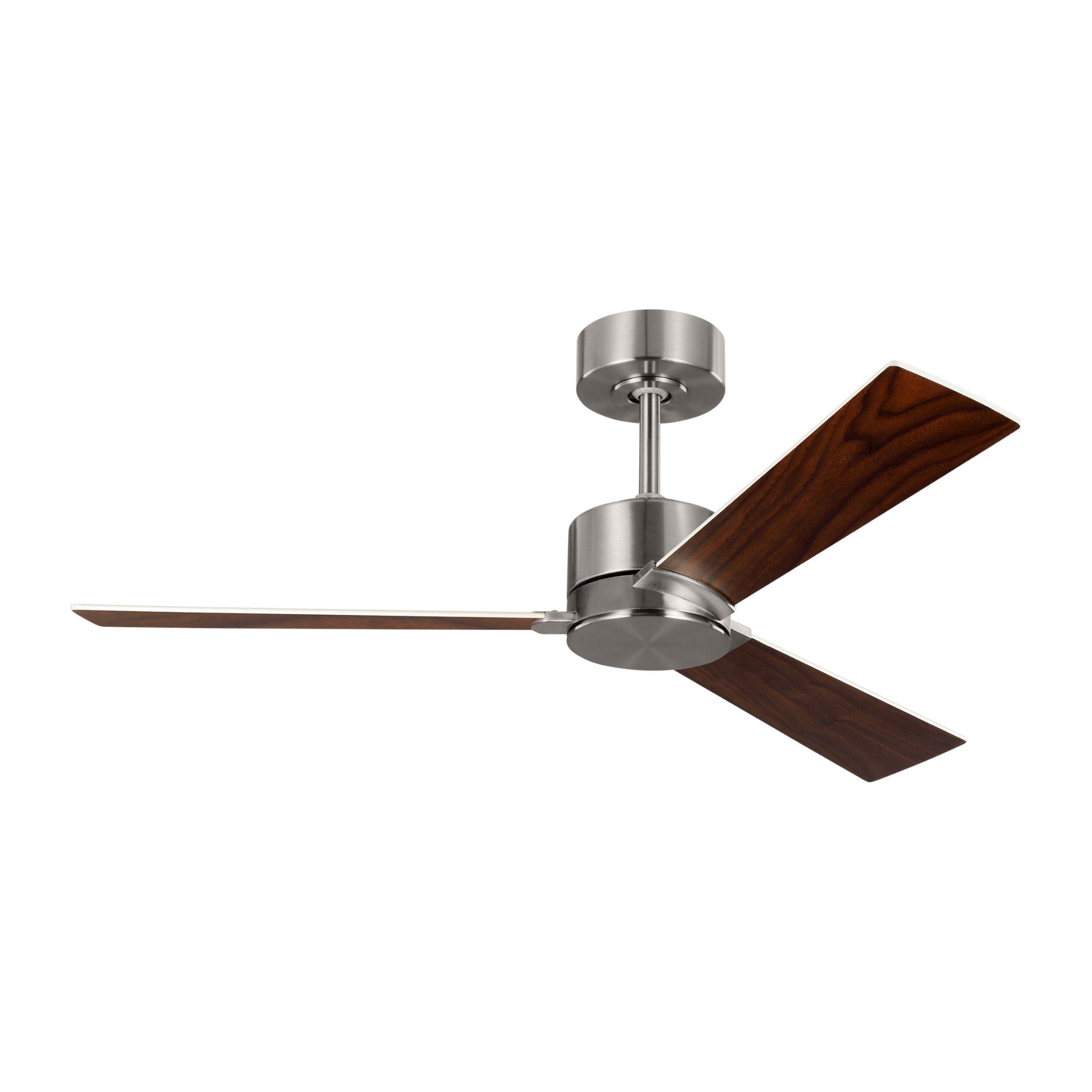 Rozzen 44" Ceiling Fan  in Brushed Steel  w/ Silver/American Walnut reversible blades Blade D:44'' H:12 19/32''