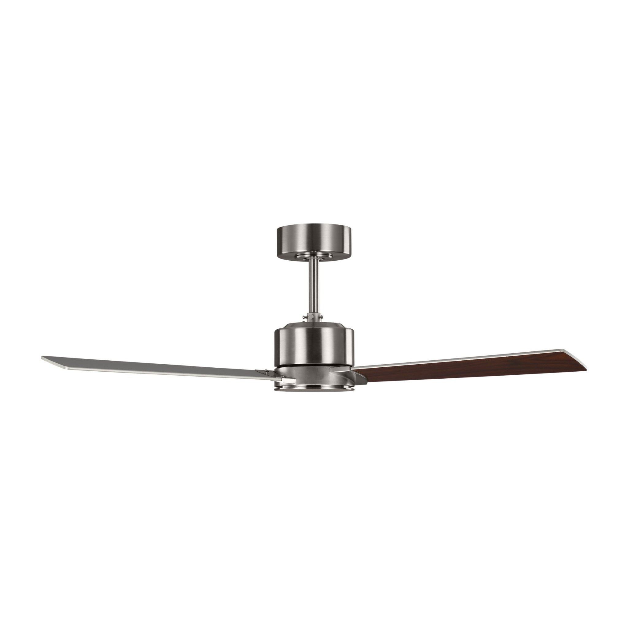 Rozzen 44" Ceiling Fan  in Brushed Steel  w/ Silver/American Walnut reversible blades Blade D:44'' H:12 19/32''