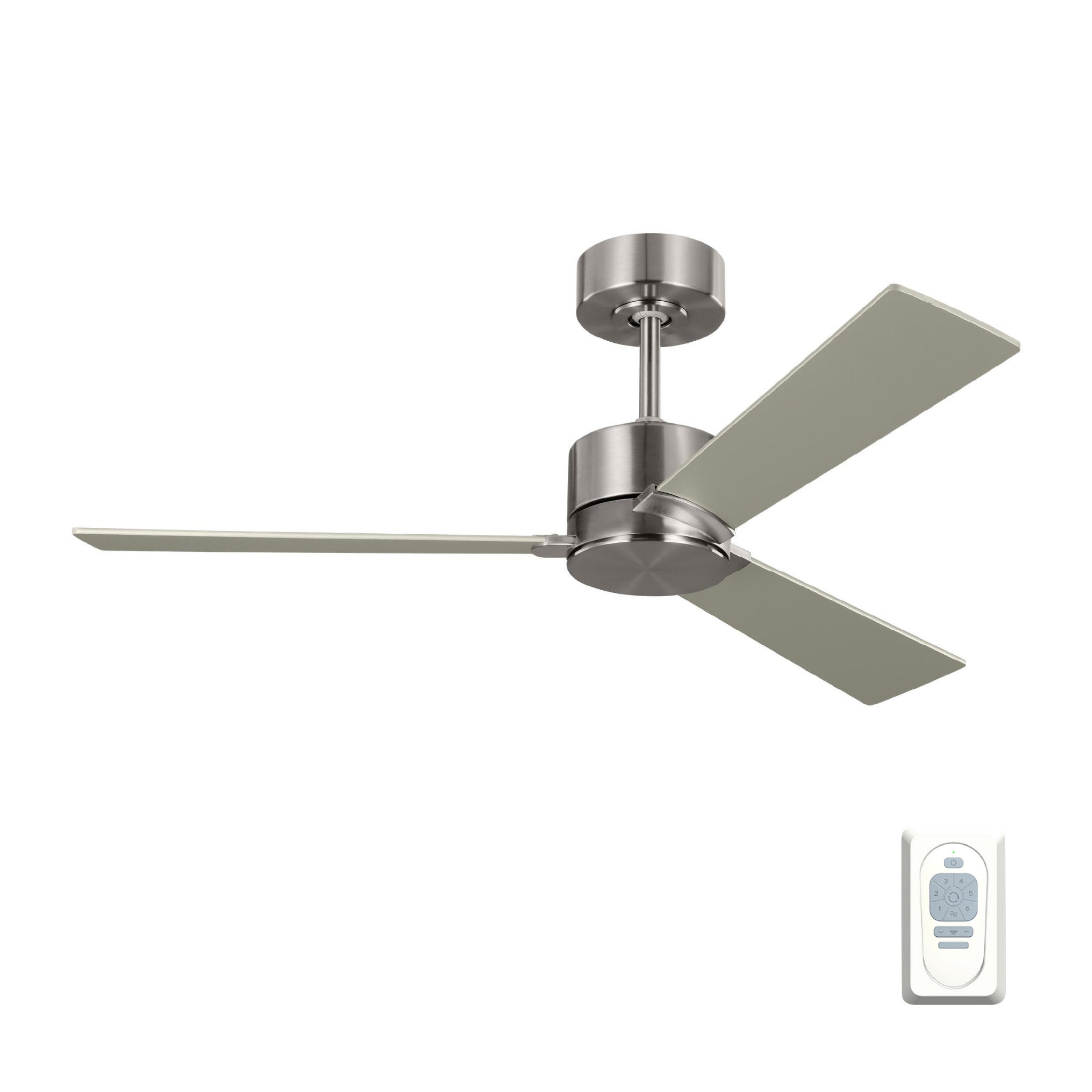Rozzen 44" Ceiling Fan  in Brushed Steel  w/ Silver/American Walnut reversible blades Blade D:44'' H:12 19/32''