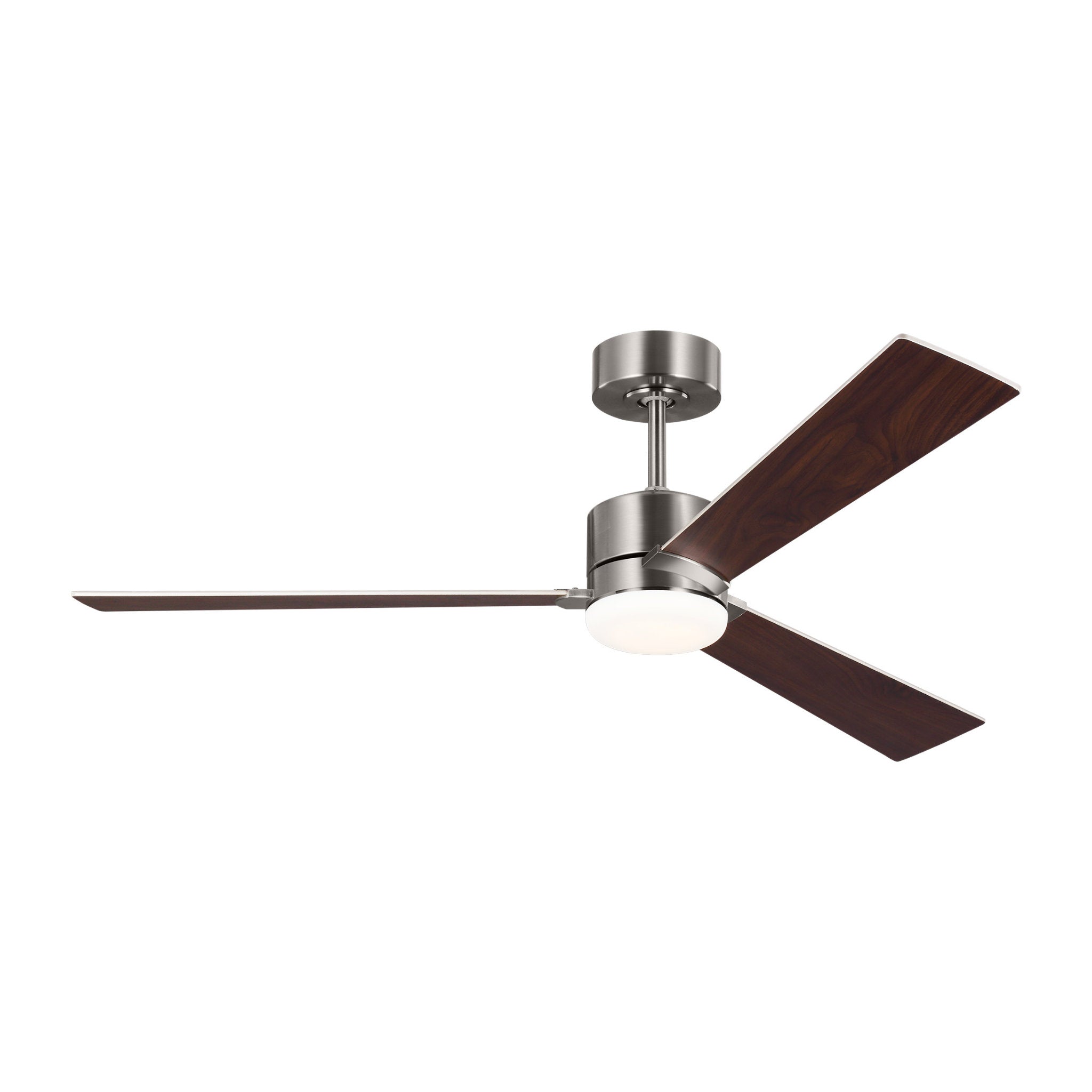 Rozzen 52" Ceiling Fan  in Brushed Steel  w/ Silver/American Walnut reversible blades Blade D:52'' H:12 19/32''