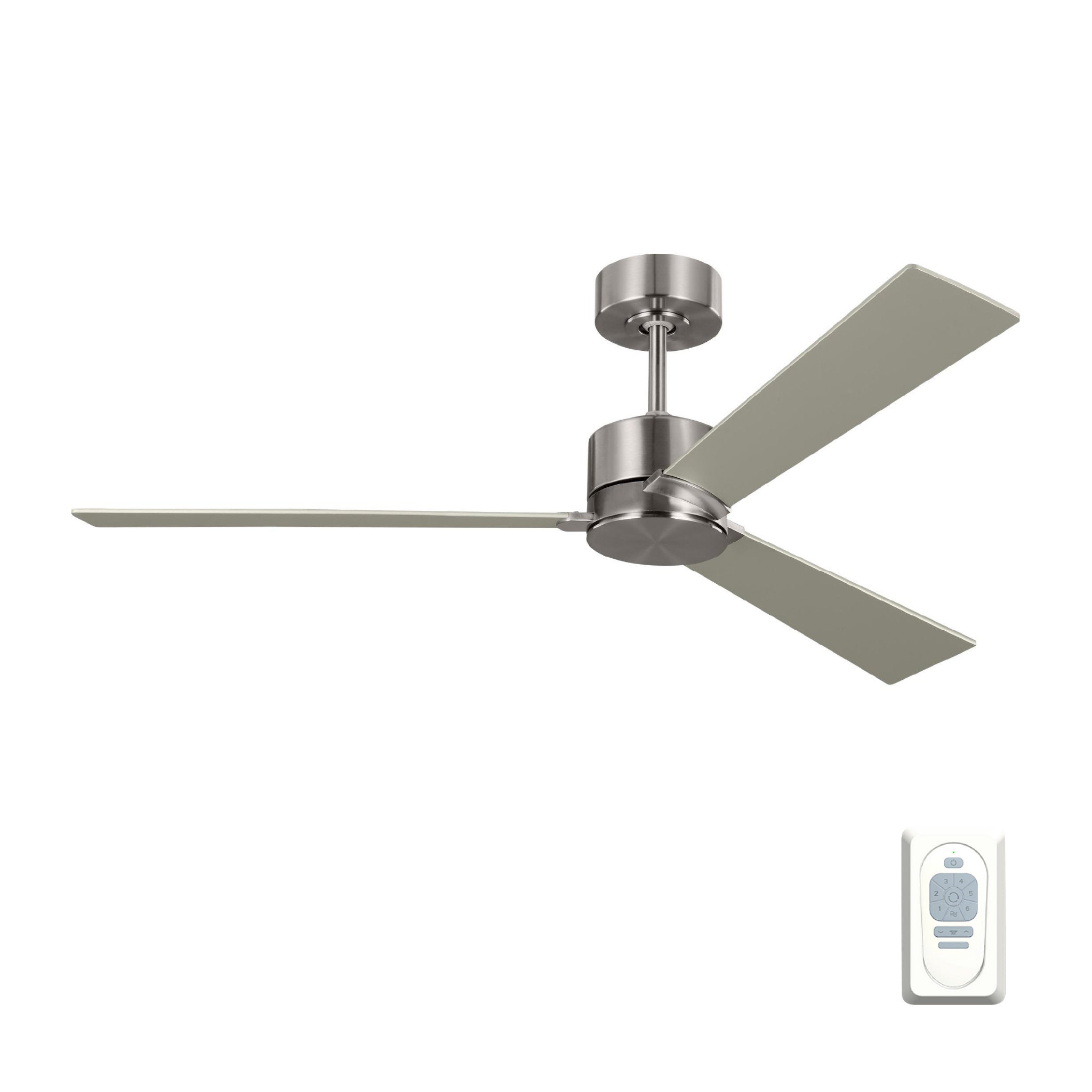 Rozzen 52" Ceiling Fan  in Brushed Steel  w/ Silver/American Walnut reversible blades Blade D:52'' H:12 19/32''
