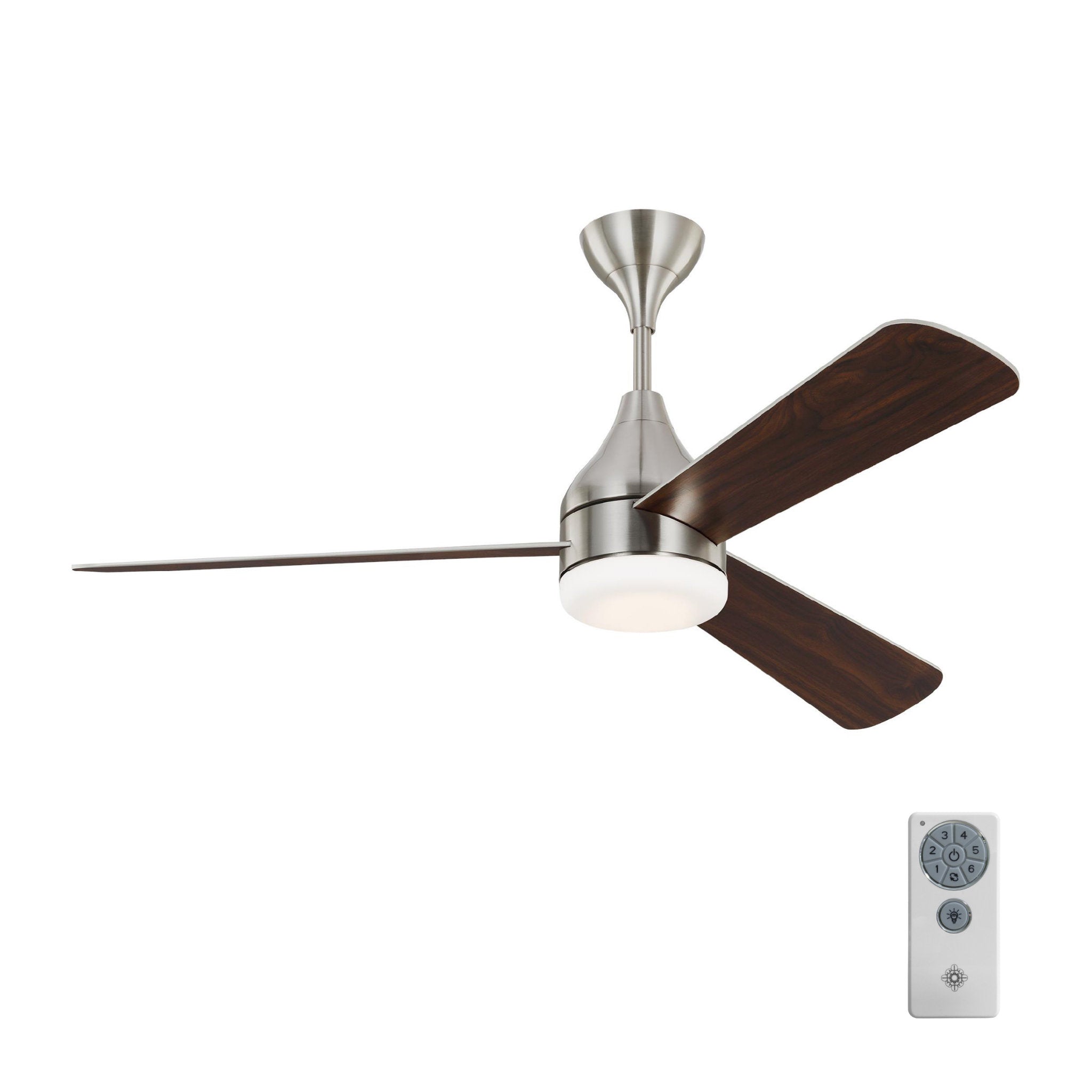 Barbara Barry Streaming 52" LED Ceiling Fan  in Brushed Steel  w/ Silver/American Walnut reversible blades Blade D:52'' H:17 29/32''