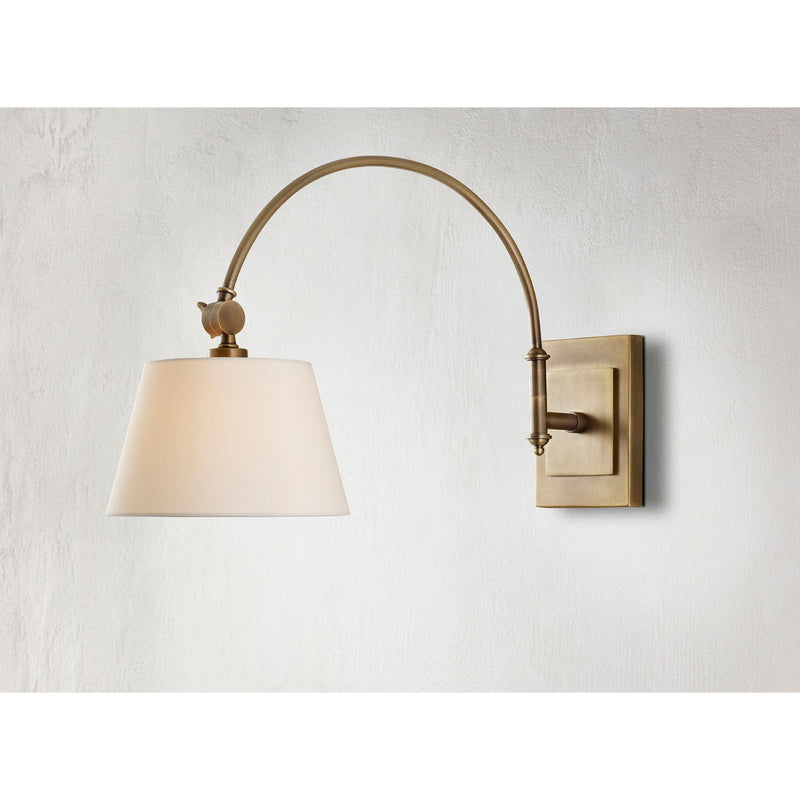 Ashby Brass Swing-Arm Sconce, White Shade - Antique Brass